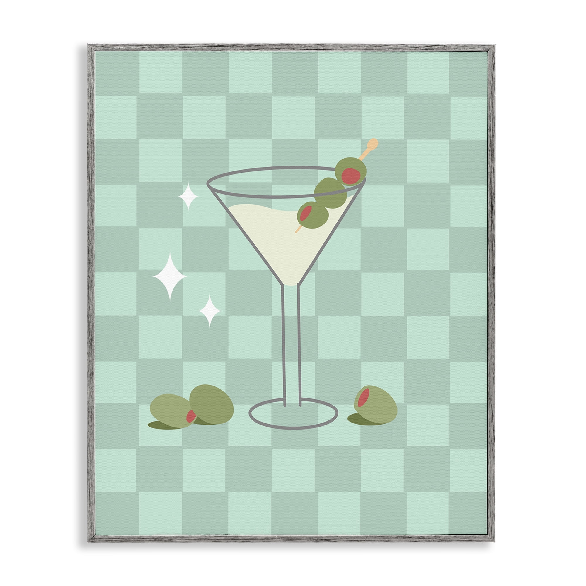 Stupell Industries Checkered Dirty Martini Food & Beverage Painting Gray Framed Art Print Wall Art, 16 x 20