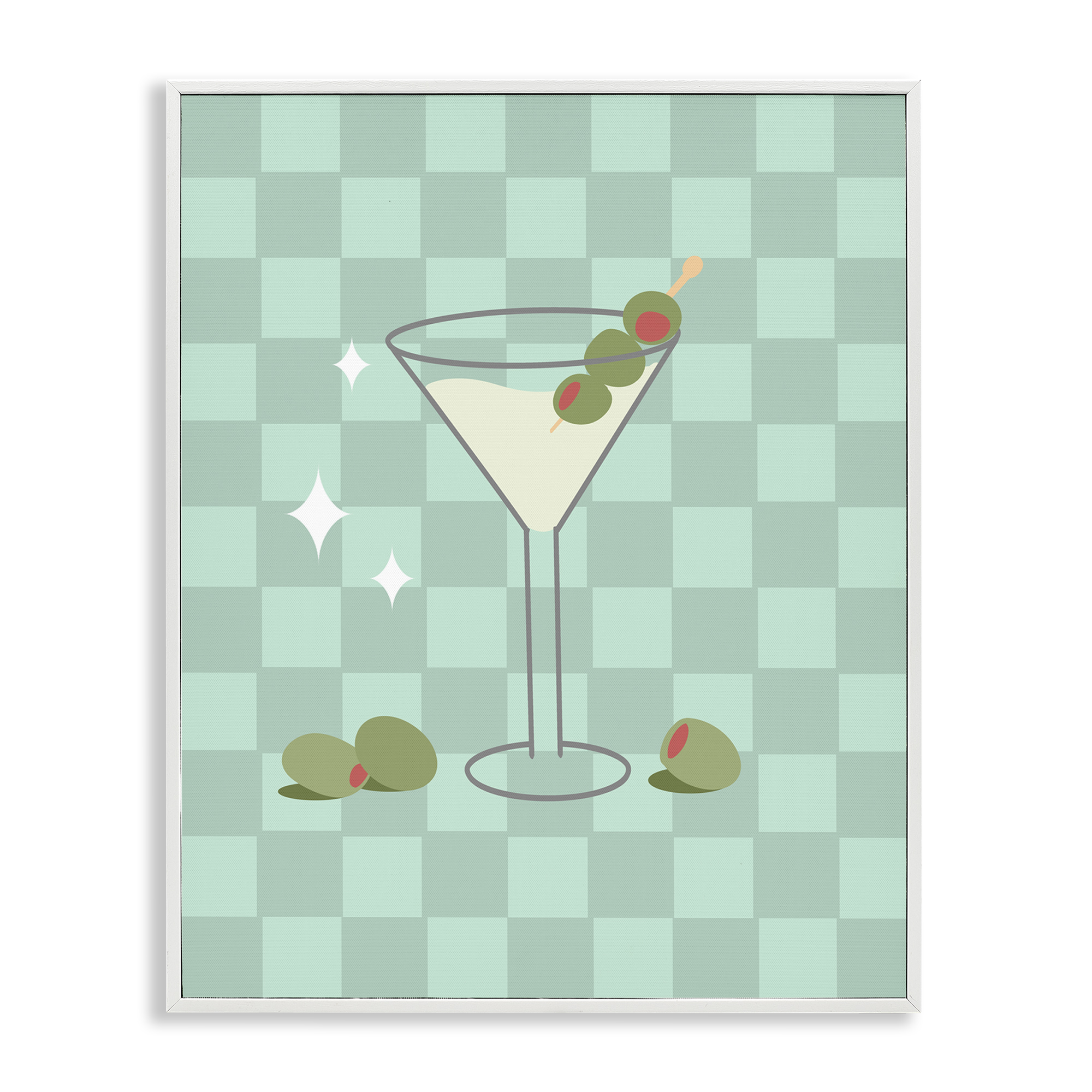 Stupell Industries Checkered Dirty Martini Food & Beverage Painting White Framed Art Print Wall Art, 11 x 14
