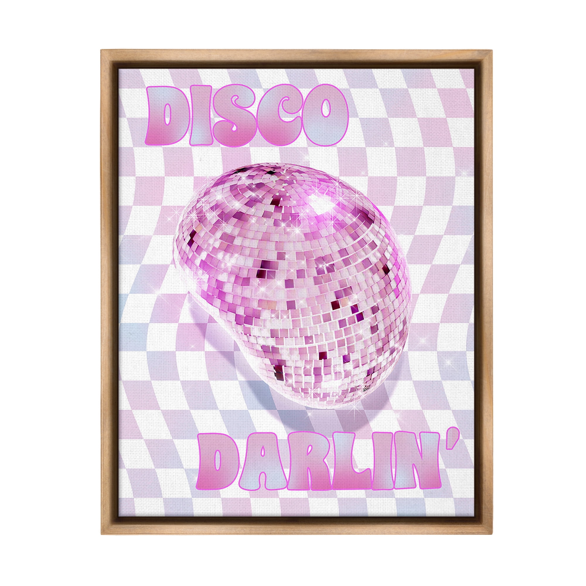 Stupell Industries Checkered Disco Darlin' Abstract Painting Brown Floater Framed Canvas Art Print Wall Art, 25 x 31