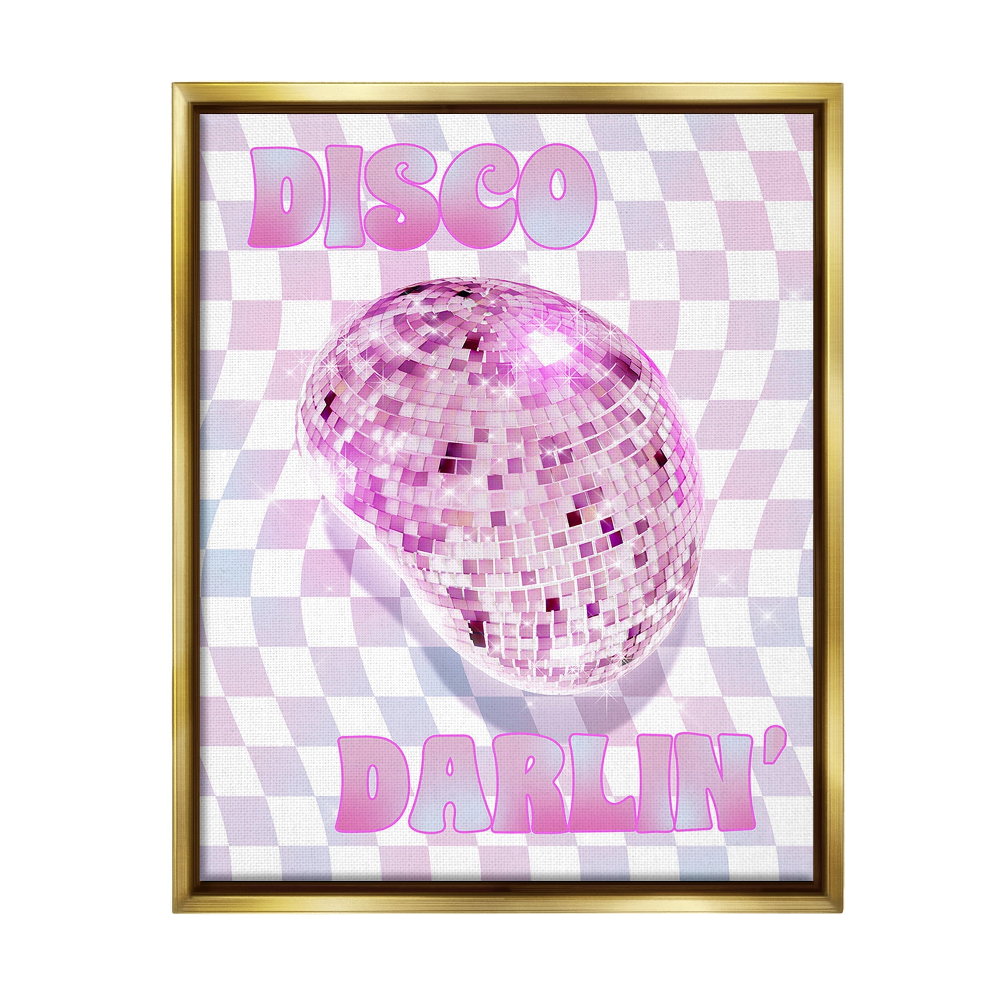 Stupell Industries Checkered Disco Darlin' Abstract Painting Gold Floater Framed Canvas Art Print Wall Art, 17 x 21