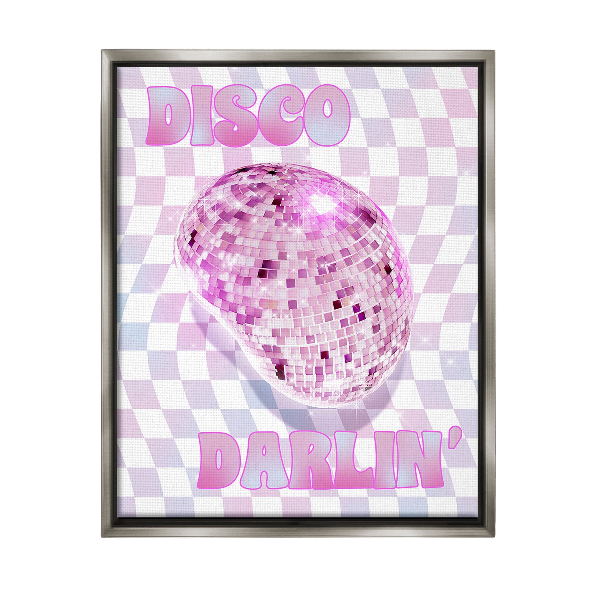 Stupell Industries Checkered Disco Darlin' Abstract Painting Gray Floater Framed Canvas Art Print Wall Art, 25 x 31