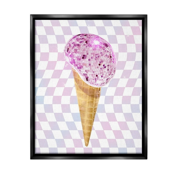 Stupell Industries Checkered Disco Ice Cream Food & Beverage Painting Black Floater Framed Canvas Art Print Wall Art, 17 x 21