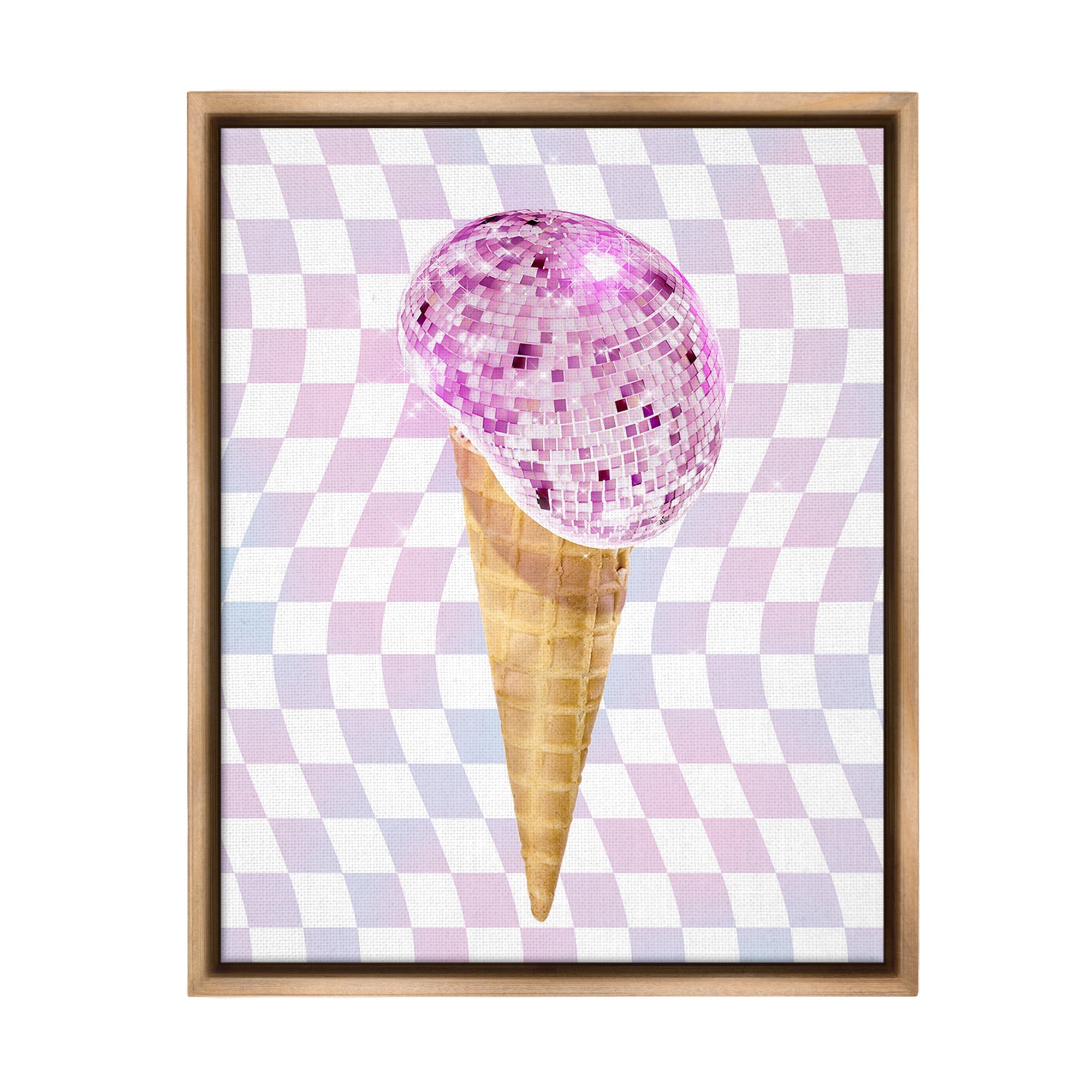 Stupell Industries Checkered Disco Ice Cream Food & Beverage Painting Brown Floater Framed Canvas Art Print Wall Art, 25 x 31