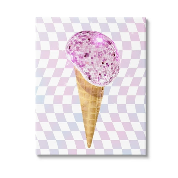 Stupell Industries Checkered Disco Ice Cream Food & Beverage Painting Gallery Wrapped Canvas Art Print Wall Art, 16 x 20