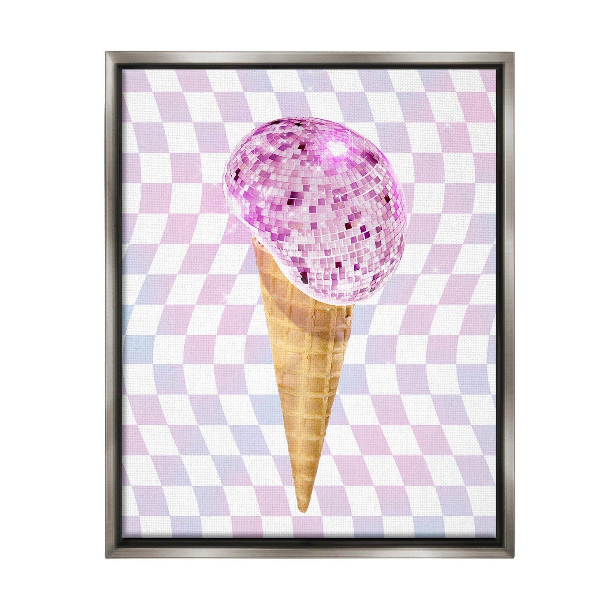 Stupell Industries Checkered Disco Ice Cream Food & Beverage Painting Gray Floater Framed Canvas Art Print Wall Art, 17 x 21