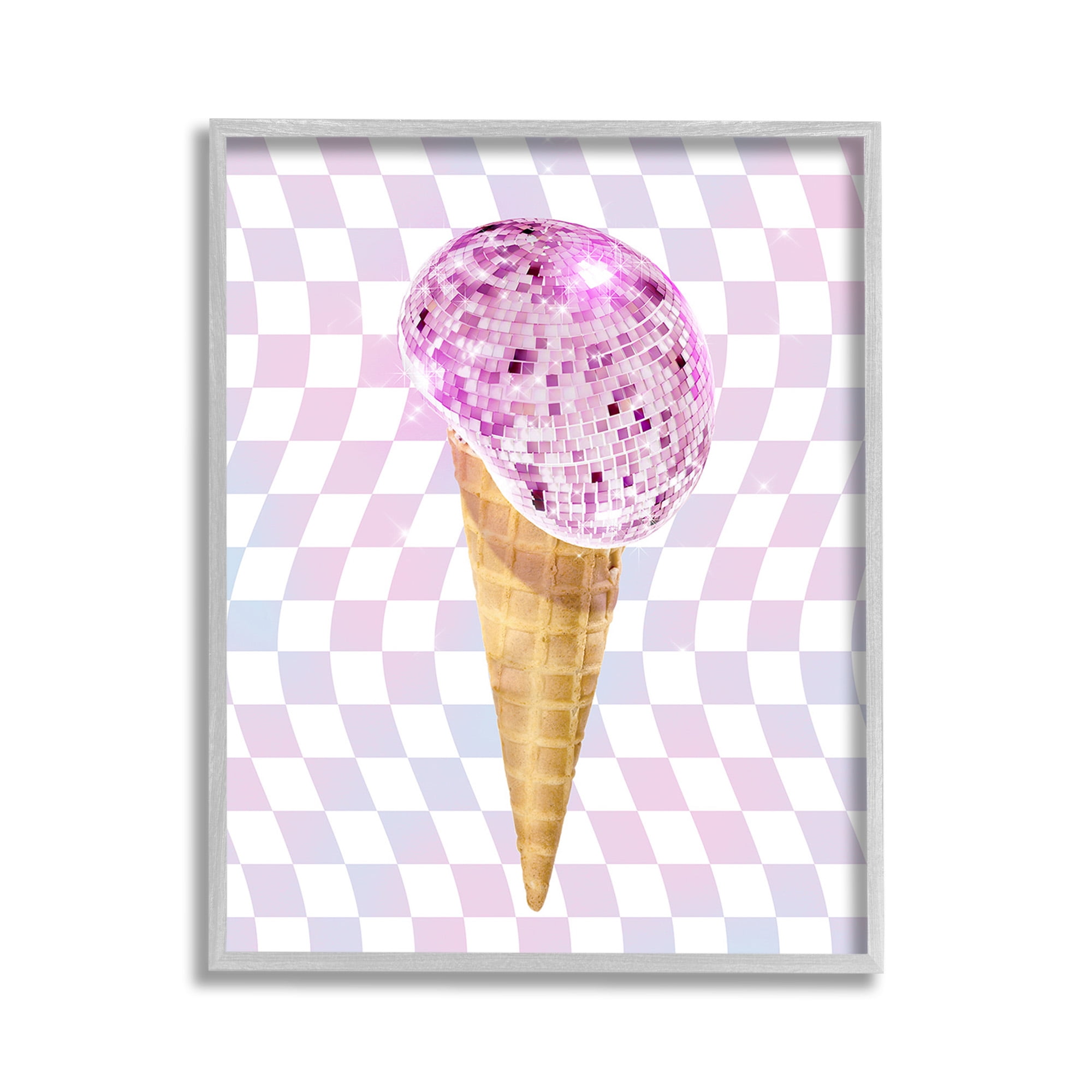 Stupell Industries Checkered Disco Ice Cream Food & Beverage Painting Gray Framed Art Print Wall Art, 11 x 14