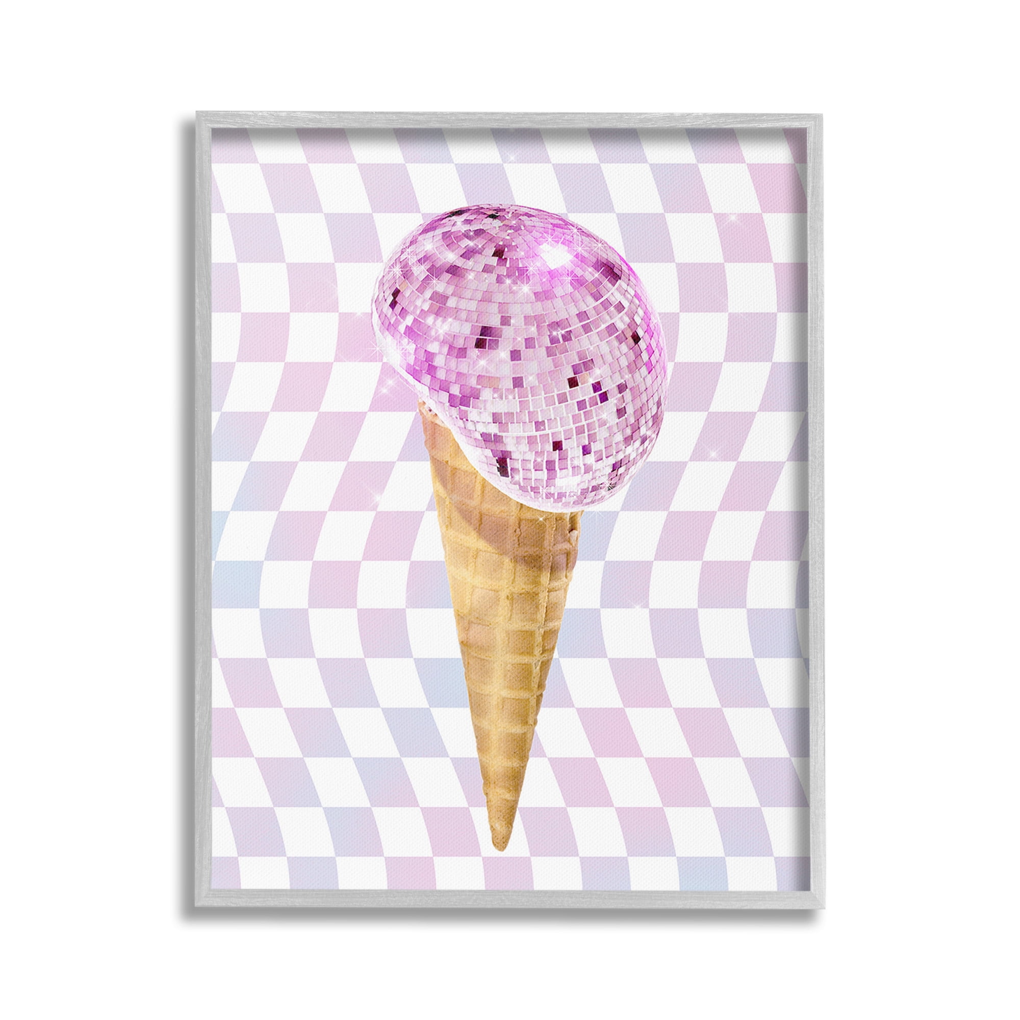 Stupell Industries Checkered Disco Ice Cream Food & Beverage Painting Gray Framed Art Print Wall Art, 16 x 20