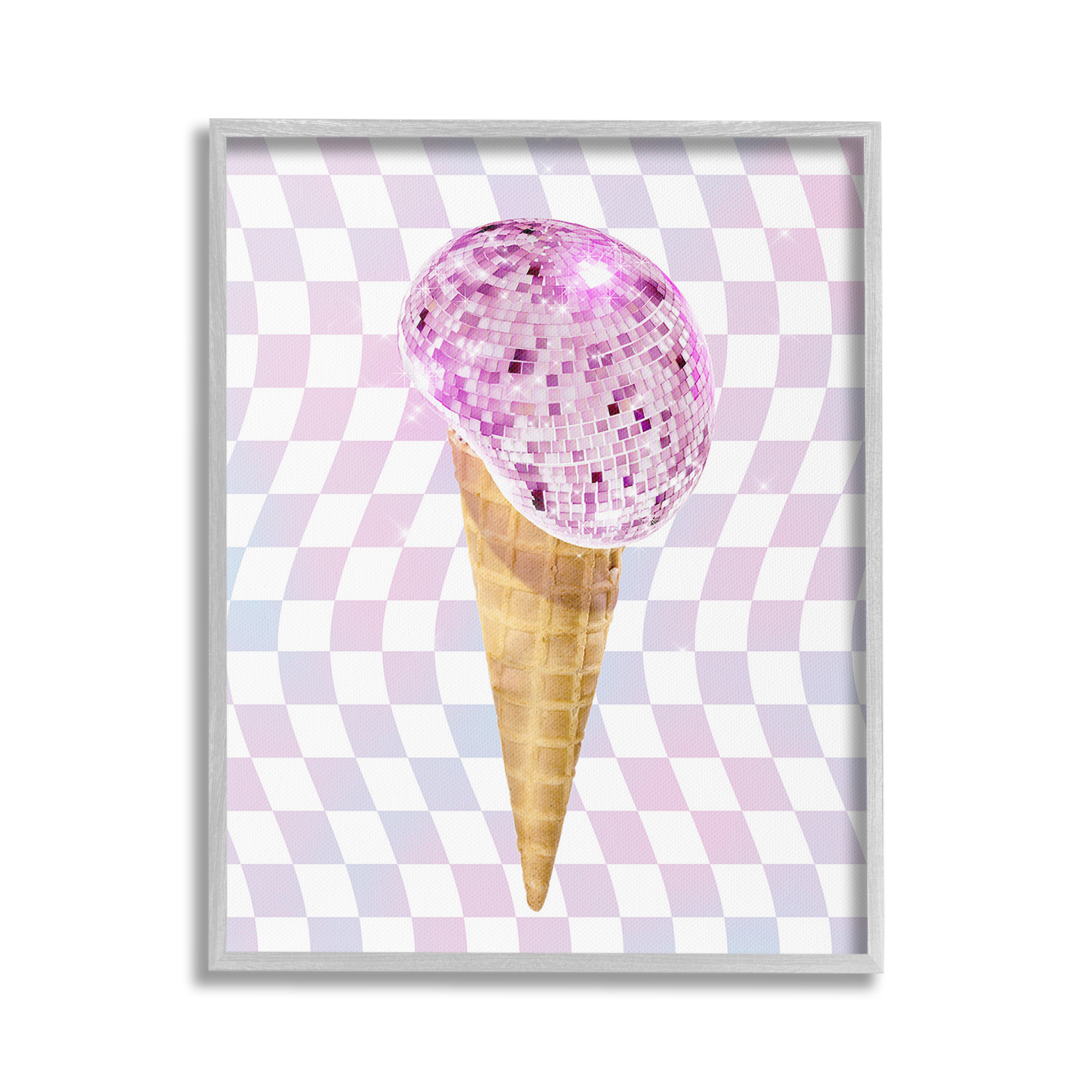Stupell Industries Checkered Disco Ice Cream Food & Beverage Painting Gray Framed Art Print Wall Art, 24 x 30