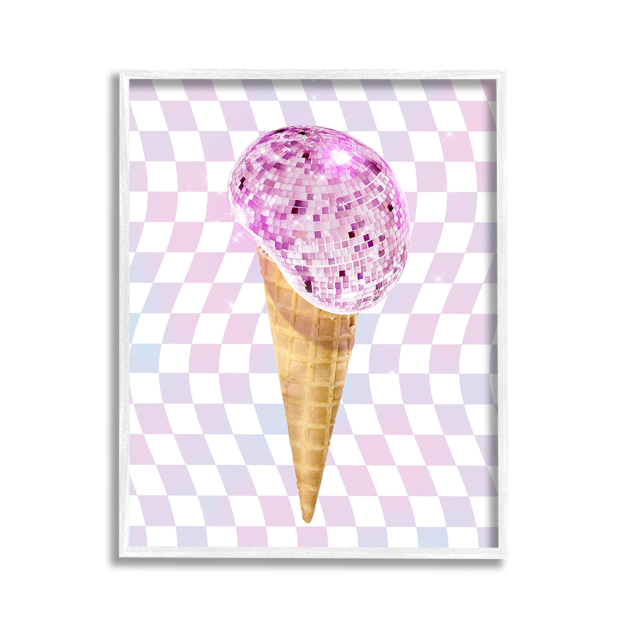 Stupell Industries Checkered Disco Ice Cream Food & Beverage Painting White Framed Art Print Wall Art, 11 x 14