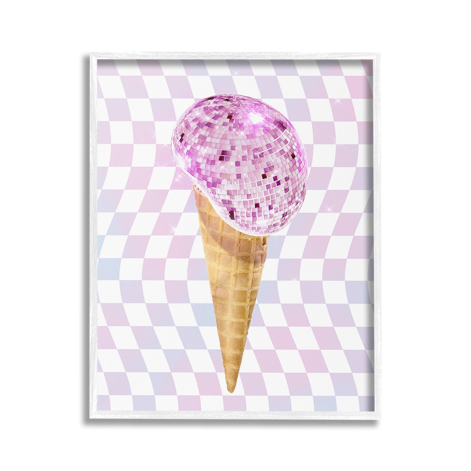 Stupell Industries Checkered Disco Ice Cream Food & Beverage Painting White Framed Art Print Wall Art, 24 x 30