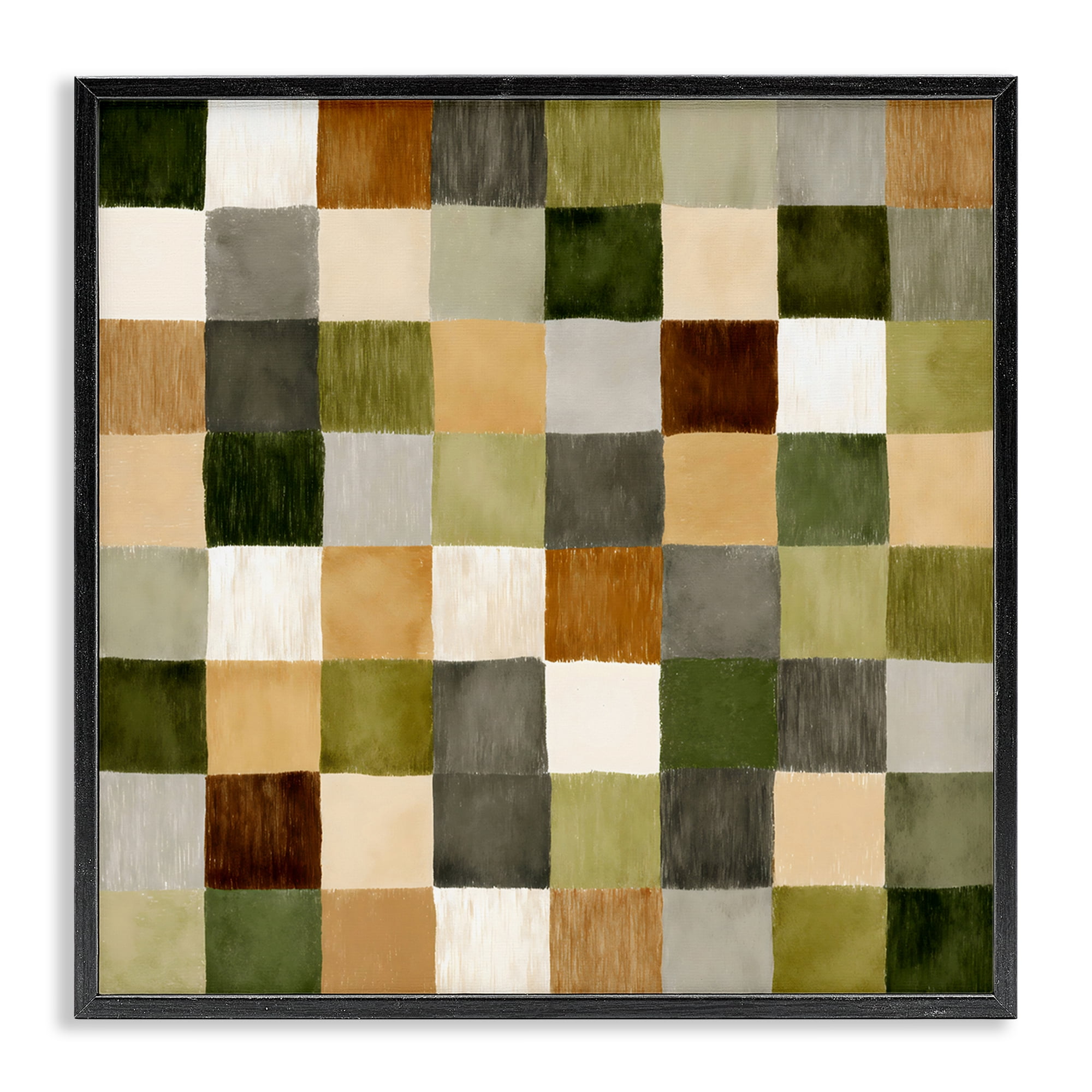 Stupell Industries Checkered Earth Tones Black Framed Giclee Art, design by Petal Prints Design