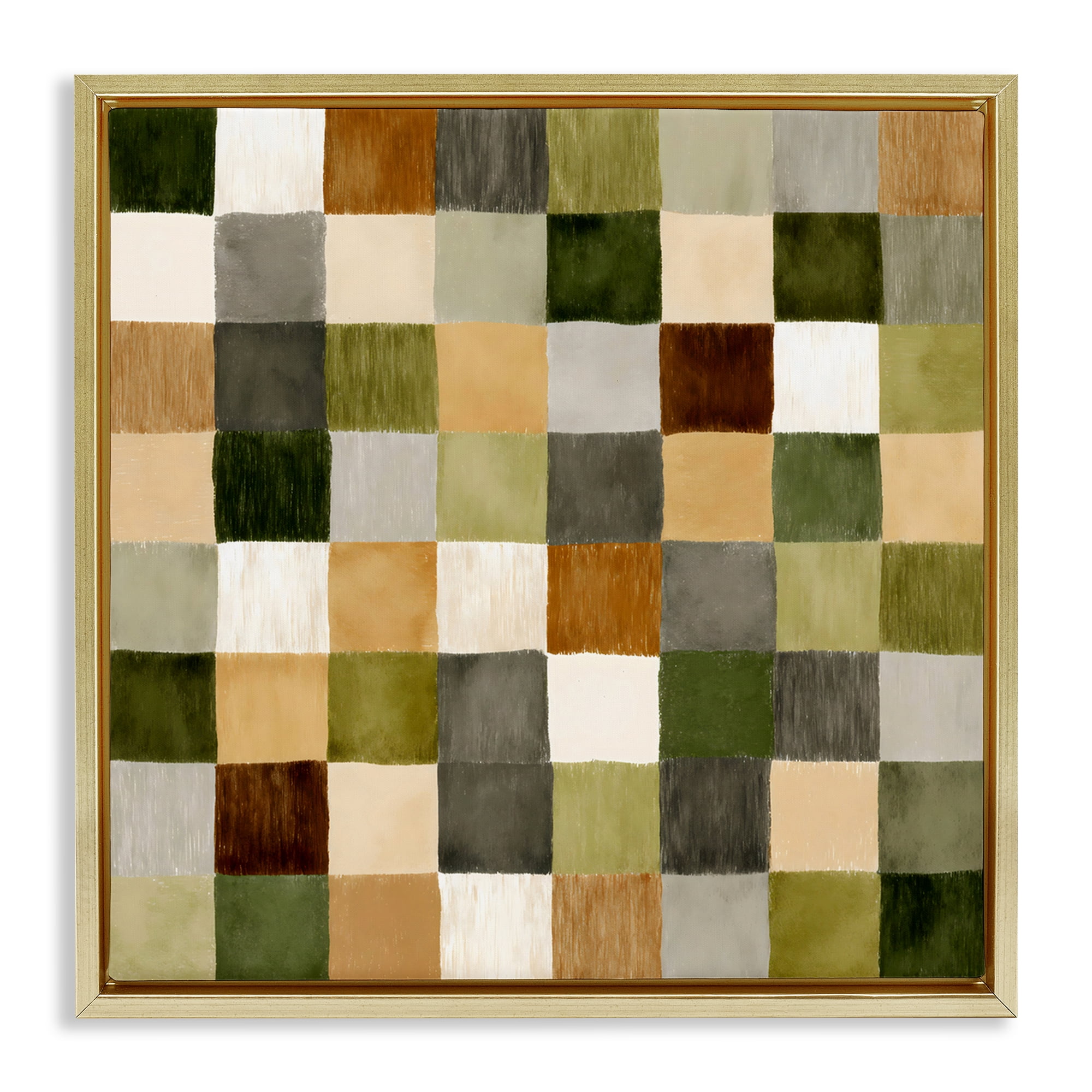 Stupell Industries Checkered Earth Tones Gold Framed Floater Canvas Wall Art, design by Petal Prints Design