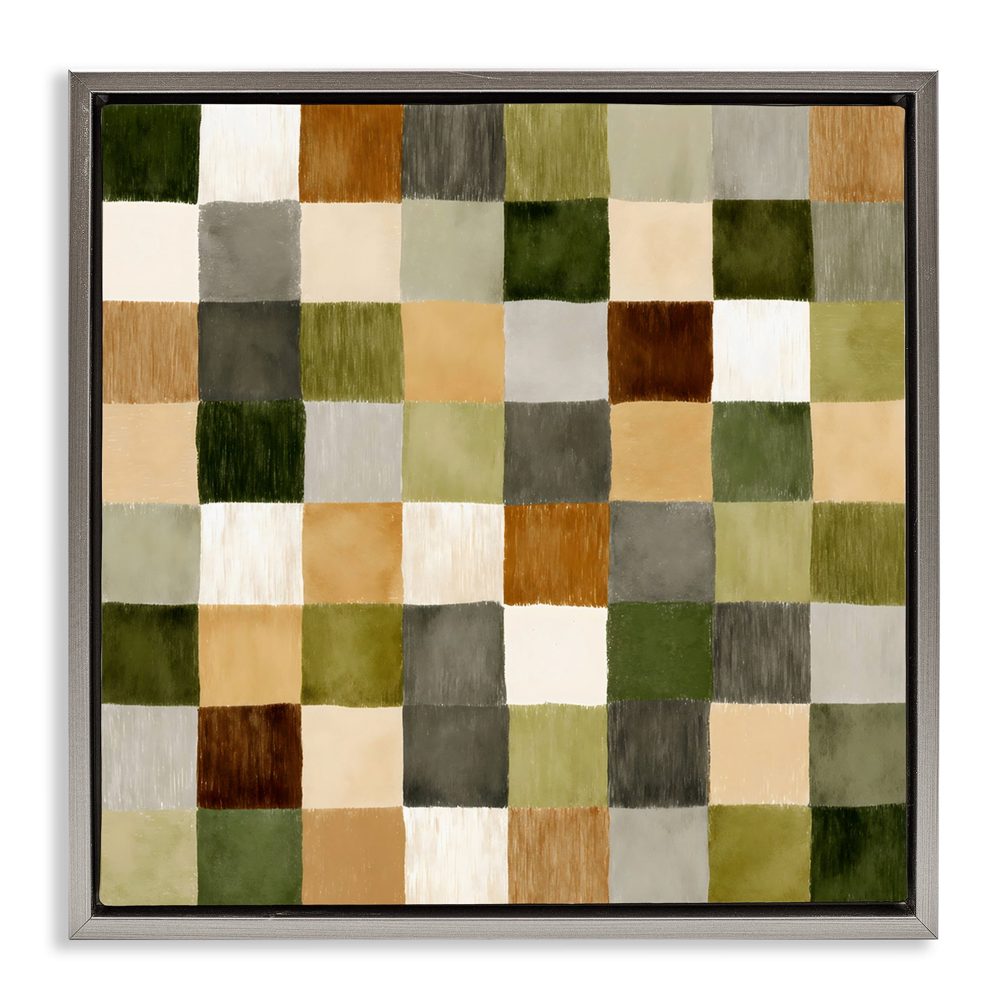 Stupell Industries Checkered Earth Tones Gray Framed Floater Canvas Wall Art, design by Petal Prints Design