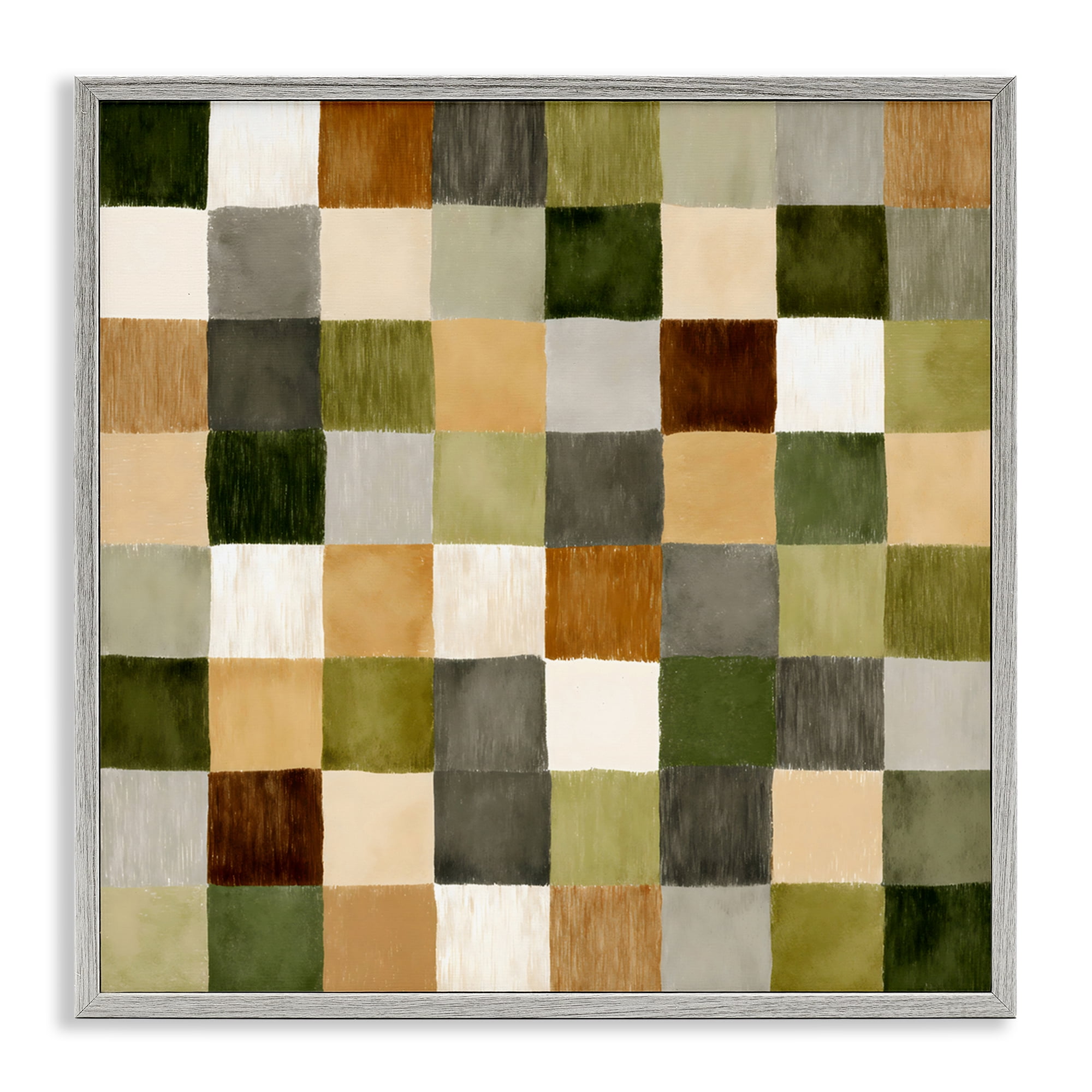 Stupell Industries Checkered Earth Tones Gray Framed Giclee Art, design by Petal Prints Design