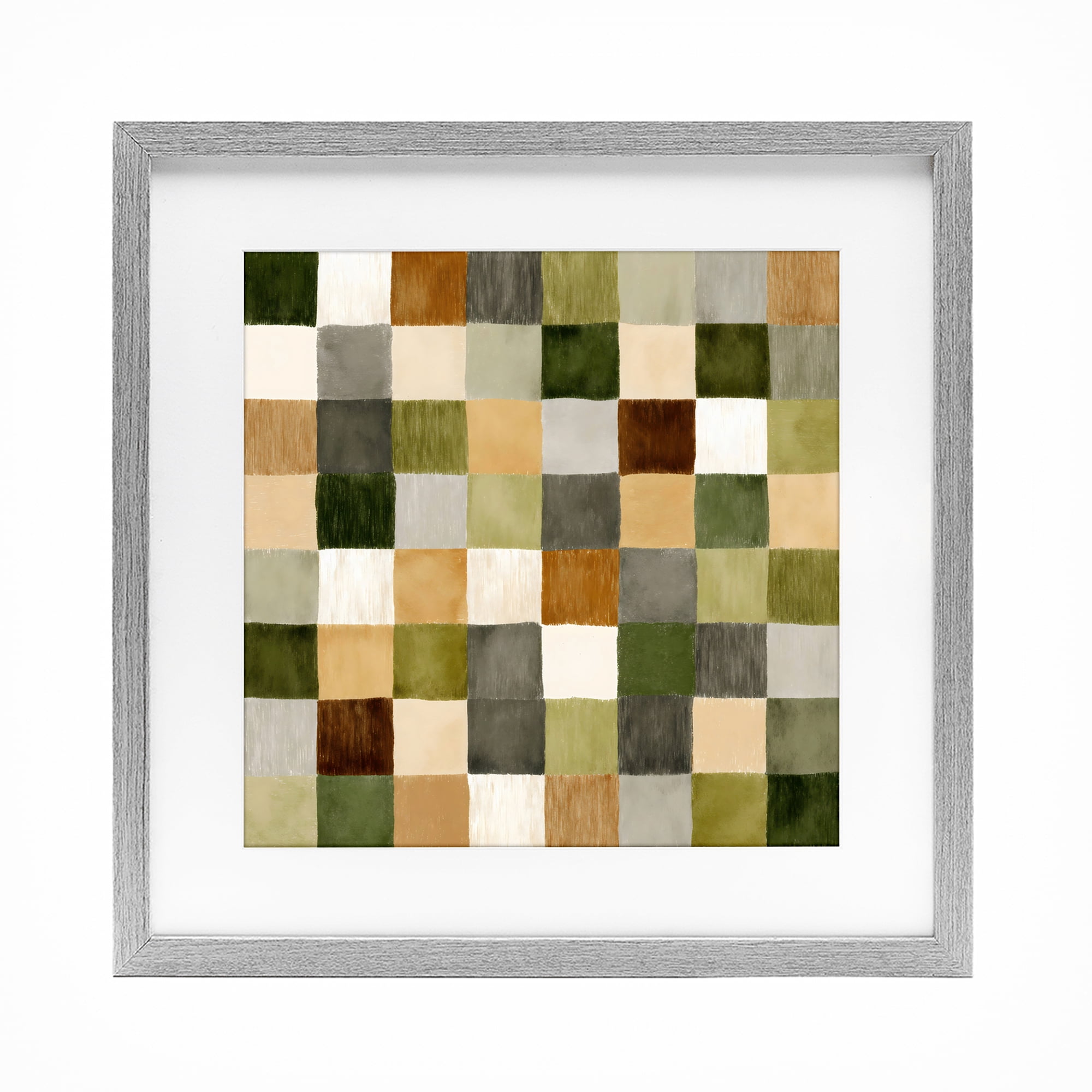 Stupell Industries Checkered Earth Tones Gray Framed Print Under Glass, design by Petal Prints Design