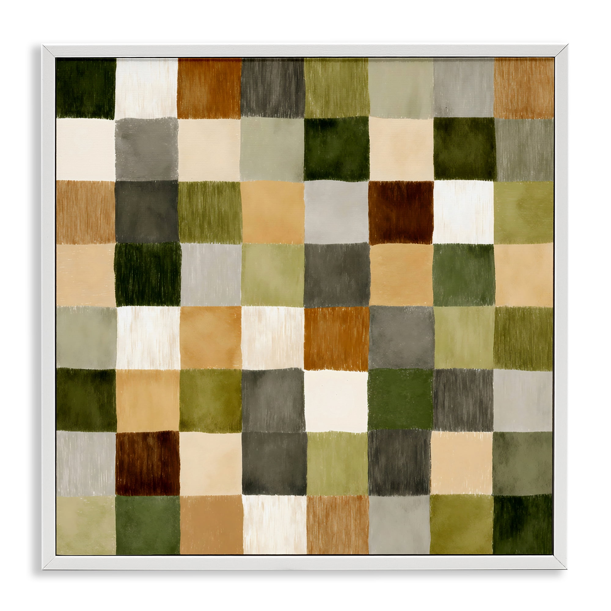 Stupell Industries Checkered Earth Tones White Framed Giclee Art, design by Petal Prints Design