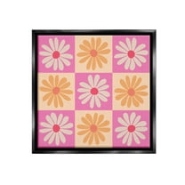 Stupell Industries Checkered Flower Pattern Botanical & Floral Painting Black Floater Framed Canvas Art Print Wall Art, 18 x 18