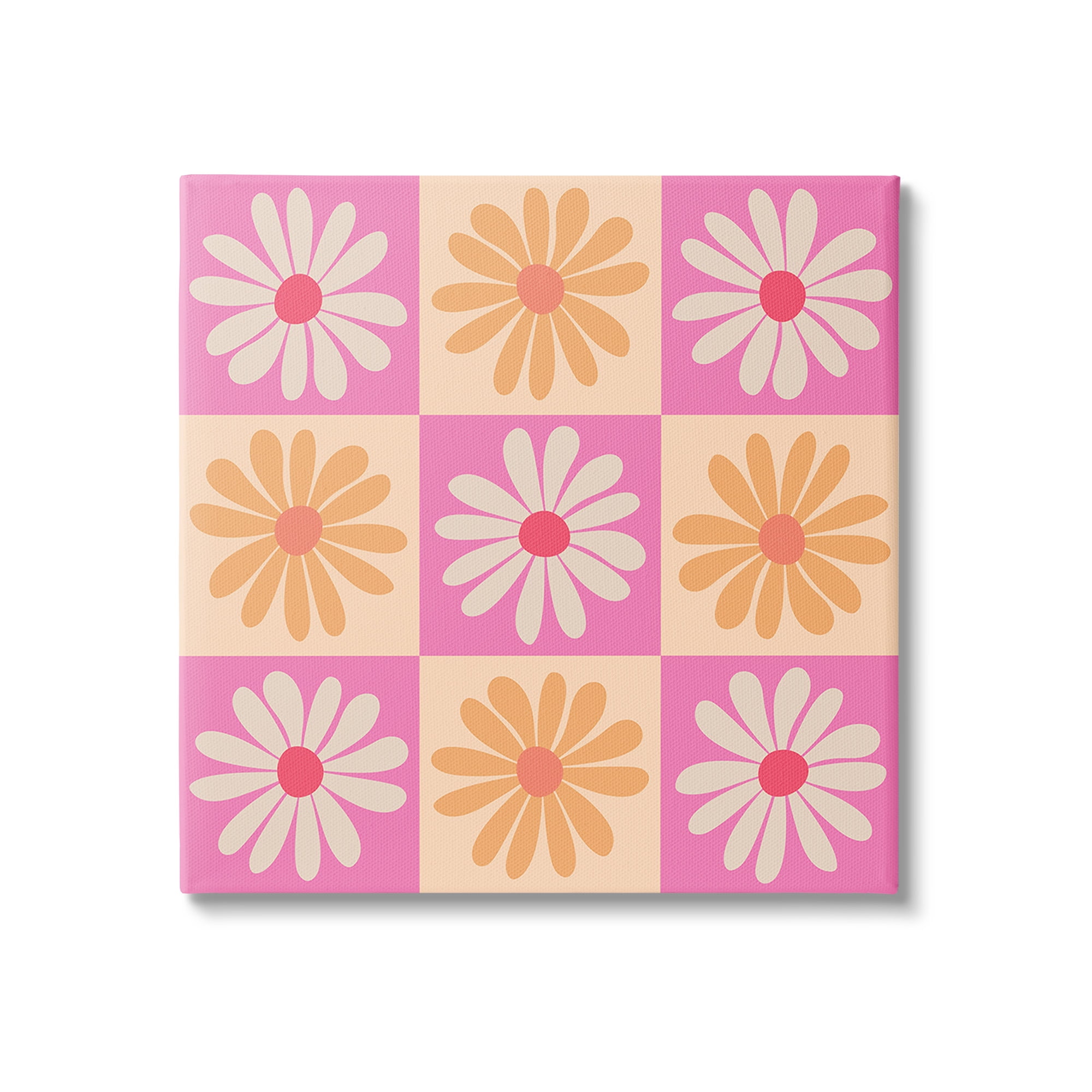 Stupell Industries Checkered Flower Pattern Botanical & Floral Painting Gallery Wrapped Canvas Art Print Wall Art, 17 x 17