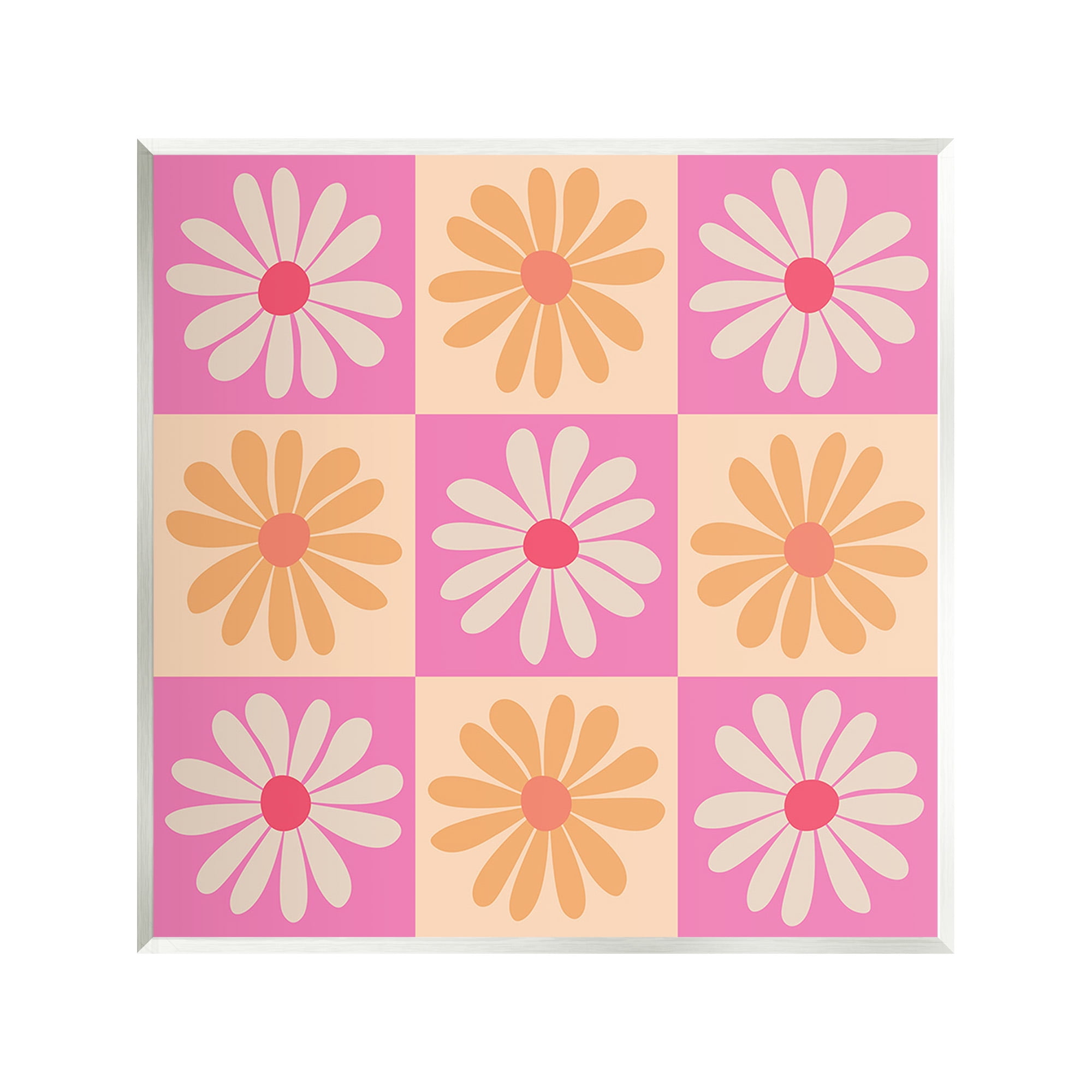 Stupell Industries Checkered Flower Pattern Botanical & Floral Painting Unframed Art Print Wall Art, 12 x 12