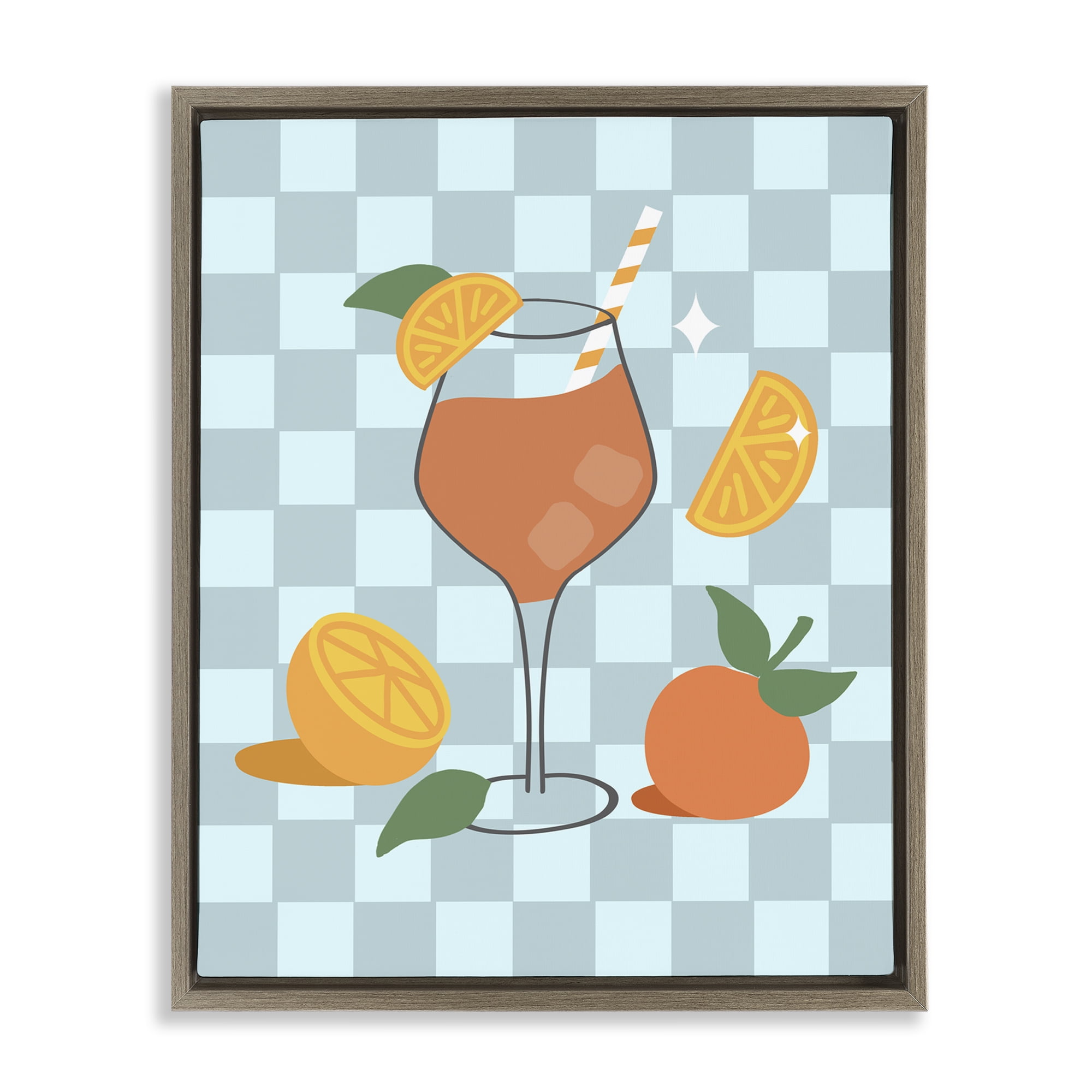 Stupell Industries Checkered Fruity Cocktail Food & Beverage Painting Brown Floater Framed Canvas Art Print Wall Art, 17 x 21