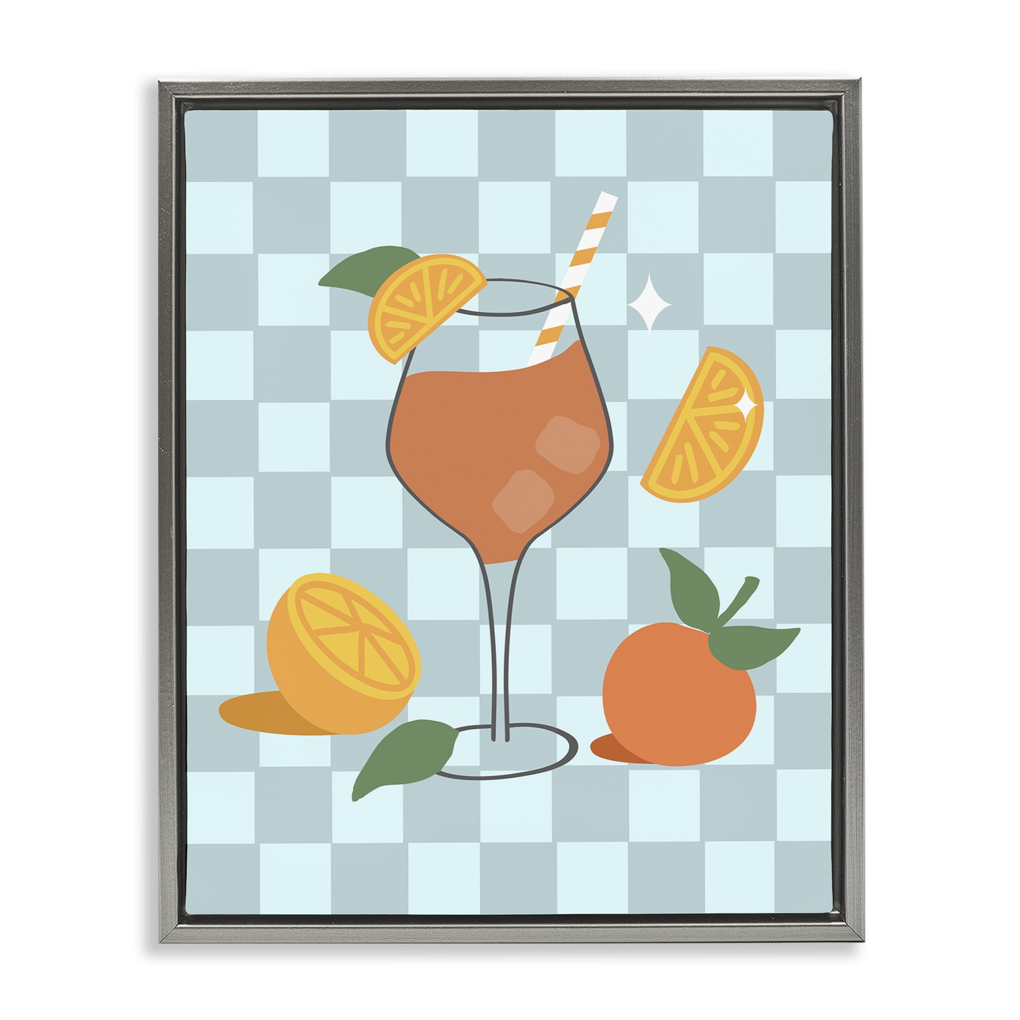 Stupell Industries Checkered Fruity Cocktail Food & Beverage Painting Gray Floater Framed Canvas Art Print Wall Art, 17 x 21