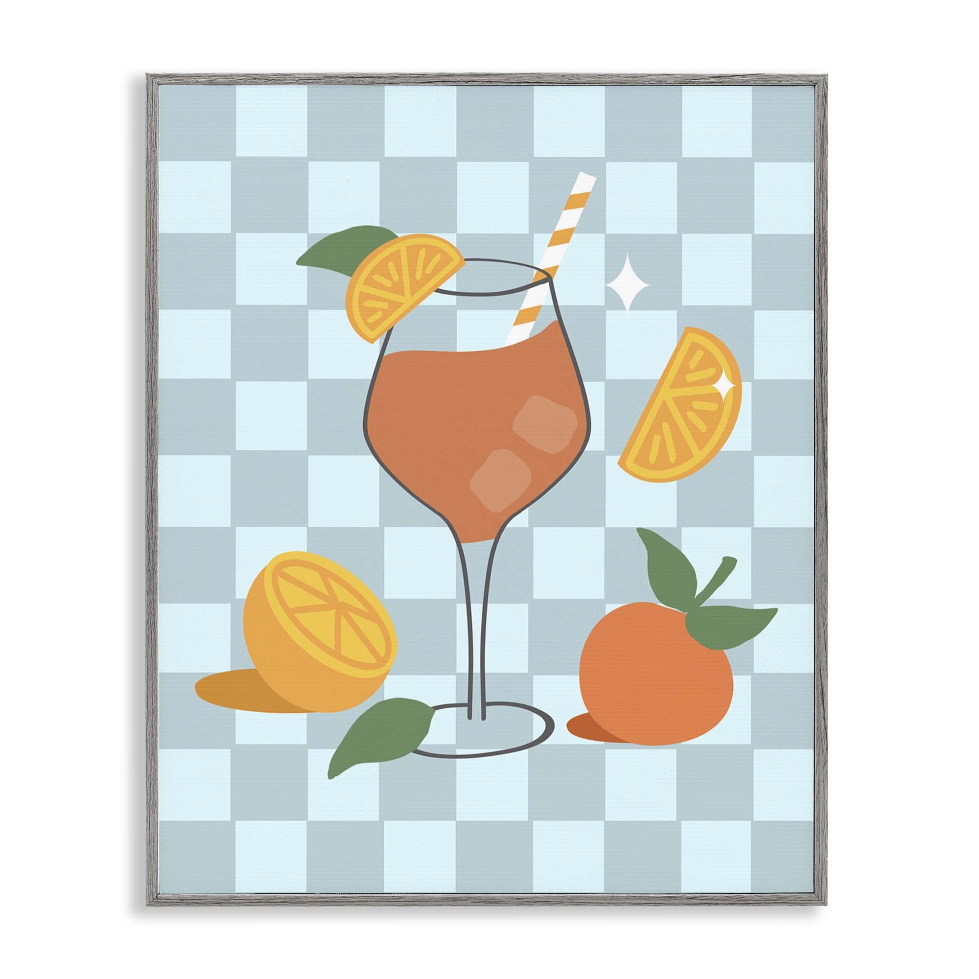 Stupell Industries Checkered Fruity Cocktail Food & Beverage Painting Gray Framed Art Print Wall Art, 11 x 14