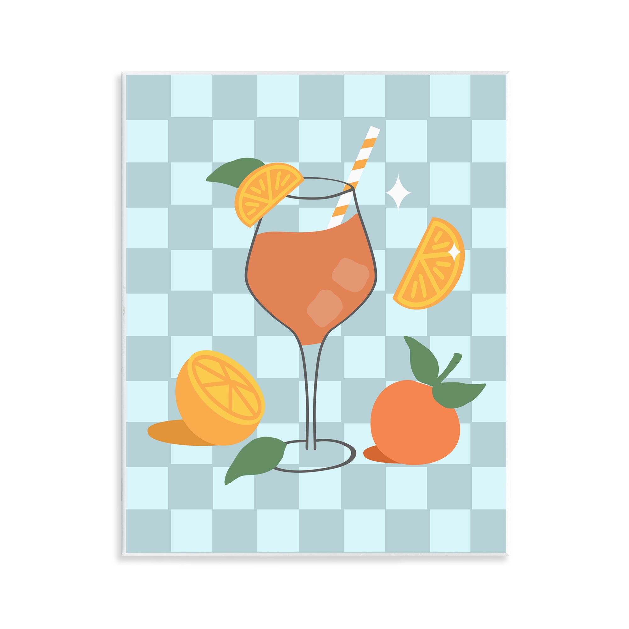 Stupell Industries Checkered Fruity Cocktail Food & Beverage Painting Unframed Art Print Wall Art, 11 x 14