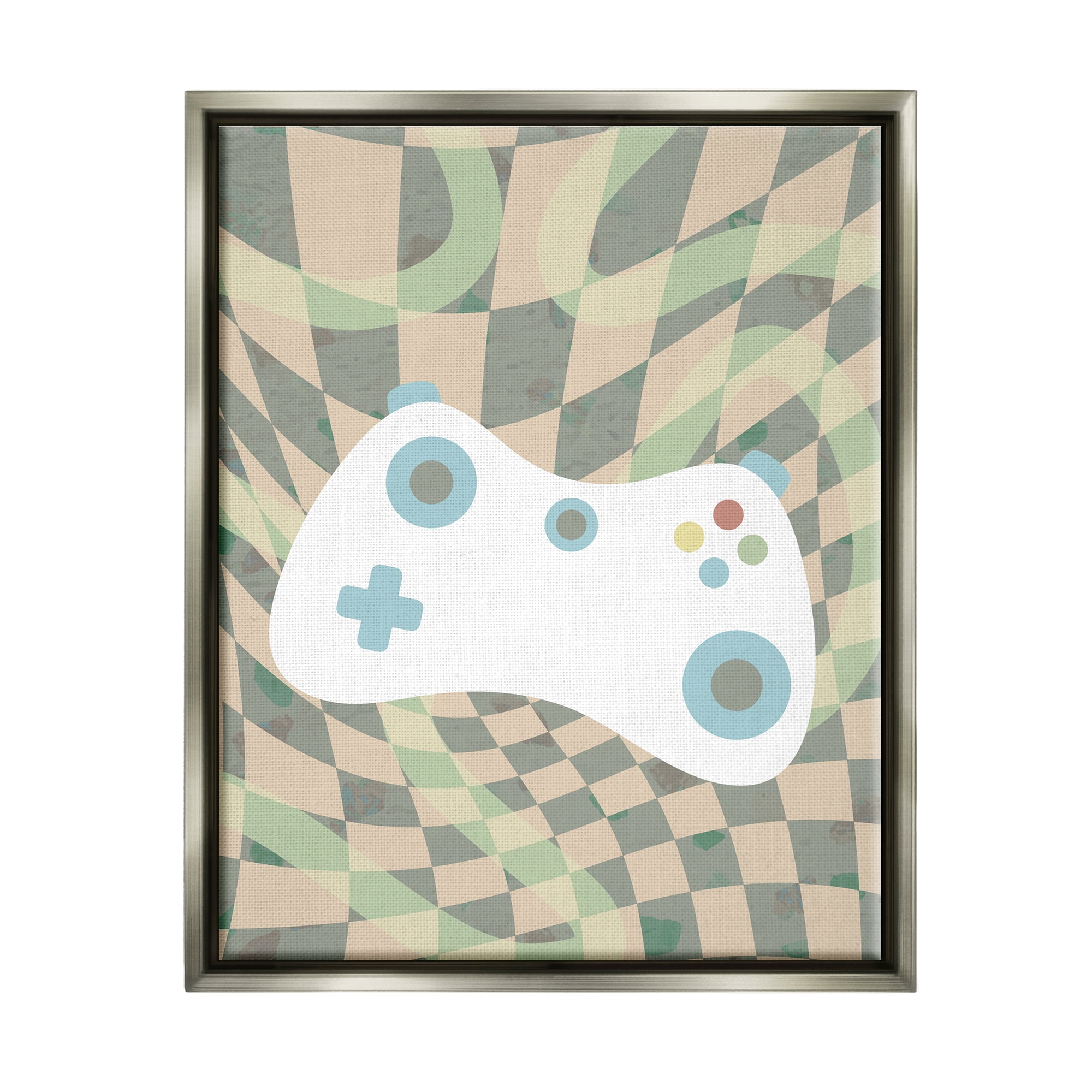 Stupell Industries Checkered Game Controller Beauty & Fashion Painting Gray Floater Framed Art Print Wall Art, 17 x 21