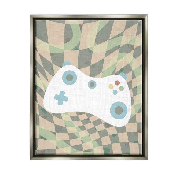 Stupell Industries Checkered Game Controller Beauty & Fashion Painting Gray Floater Framed Art Print Wall Art, 17 x 21