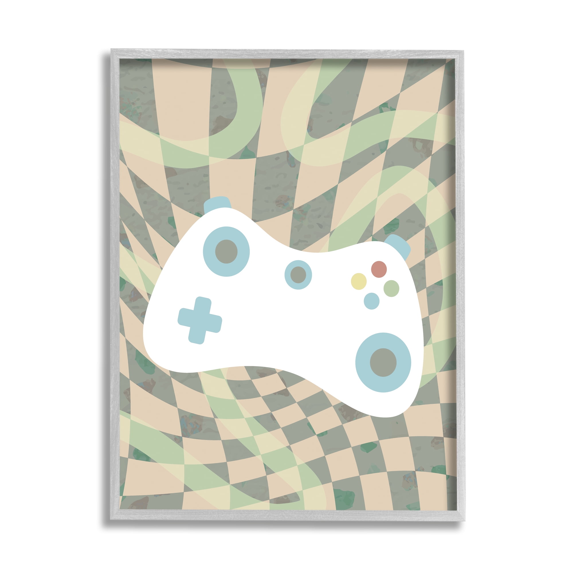 Stupell Industries Checkered Game Controller Beauty & Fashion Painting Gray Framed Art Print Wall Art, 11 x 14