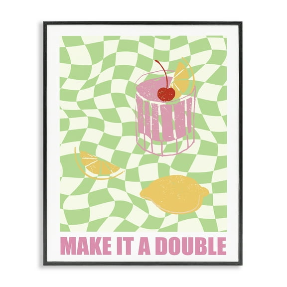 Stupell Industries Checkered Make It A Double Food & Beverage Painting Black Framed Art Print Wall Art, 11 x 14