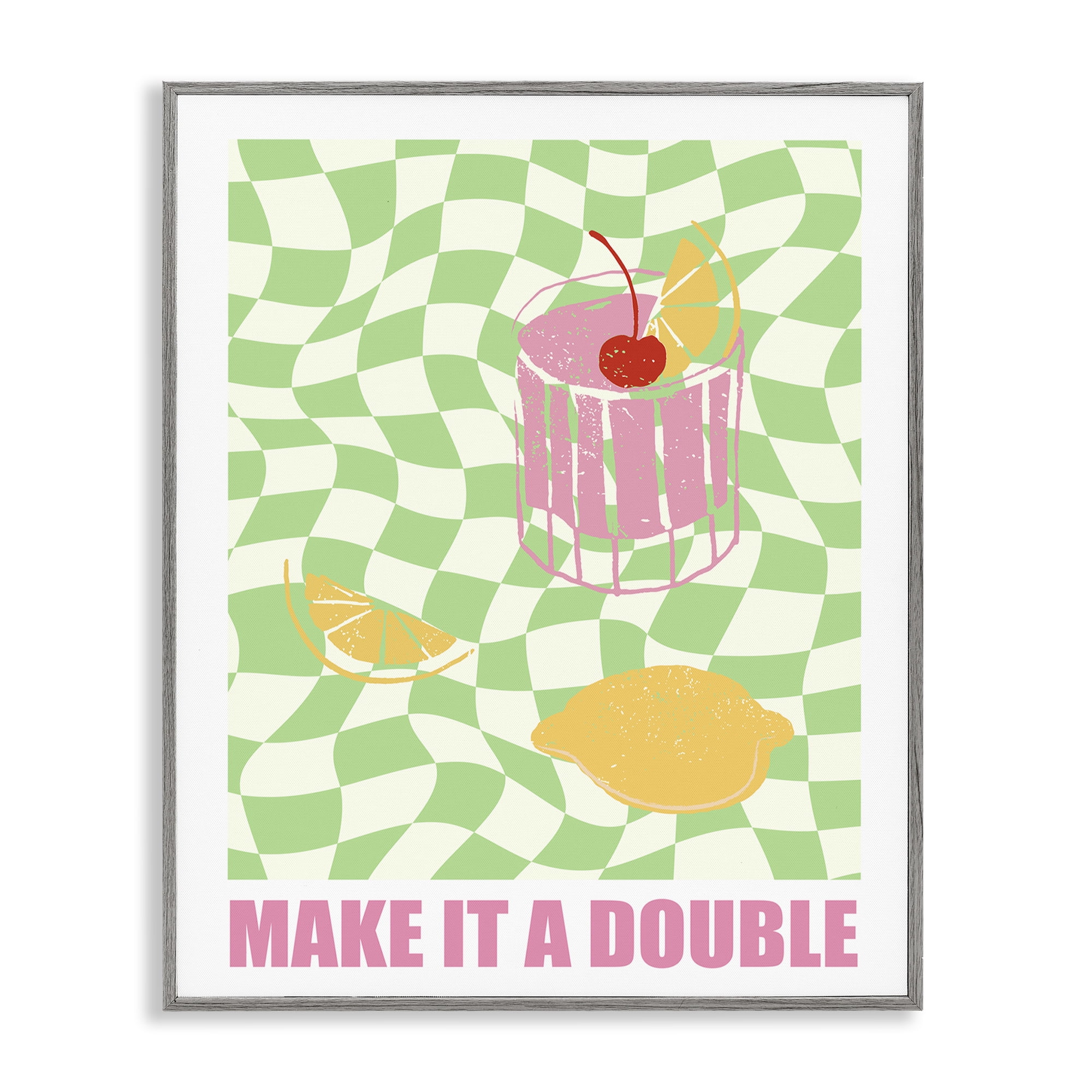 Stupell Industries Checkered Make It A Double Food & Beverage Painting Gray Framed Art Print Wall Art, 11 x 14