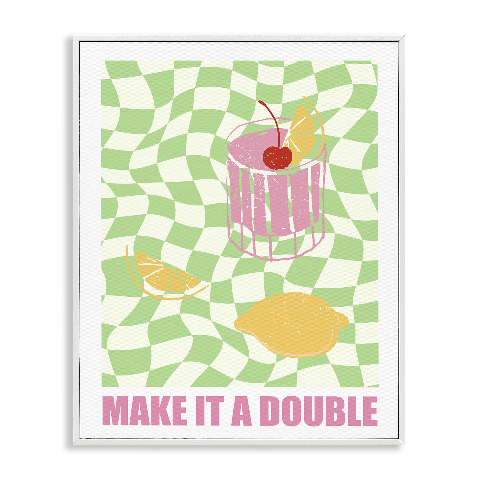 Stupell Industries Checkered Make It A Double Food & Beverage Painting White Framed Art Print Wall Art, 16 x 20