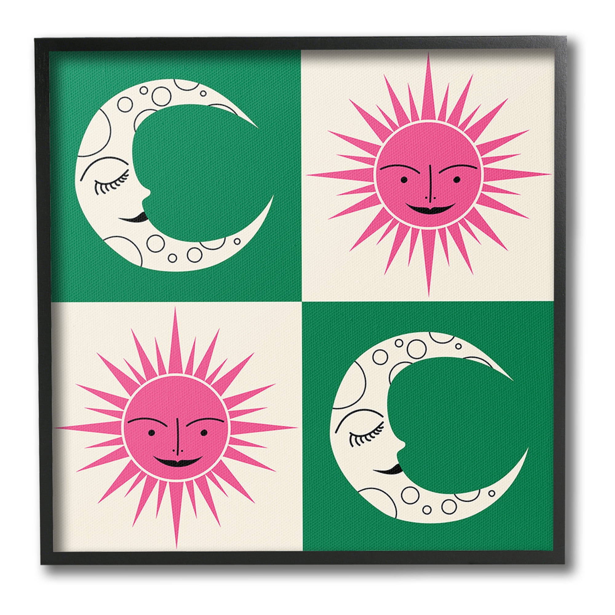 Stupell Industries Checkered Moon & Sun Landscape Painting Black Framed Art Print Wall Art, 17 x 17