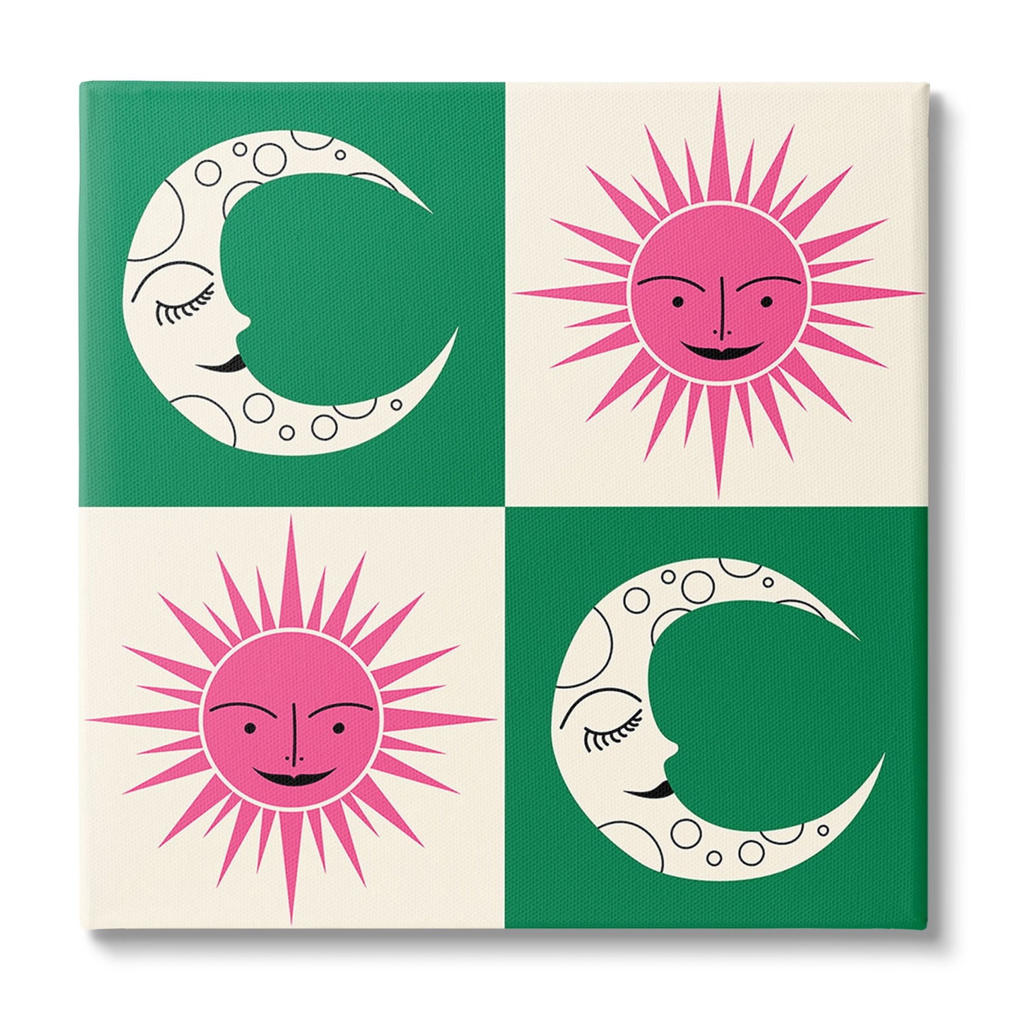 Stupell Industries Checkered Moon & Sun Landscape Painting Gallery Wrapped Canvas Art Print Wall Art, 30 x 30