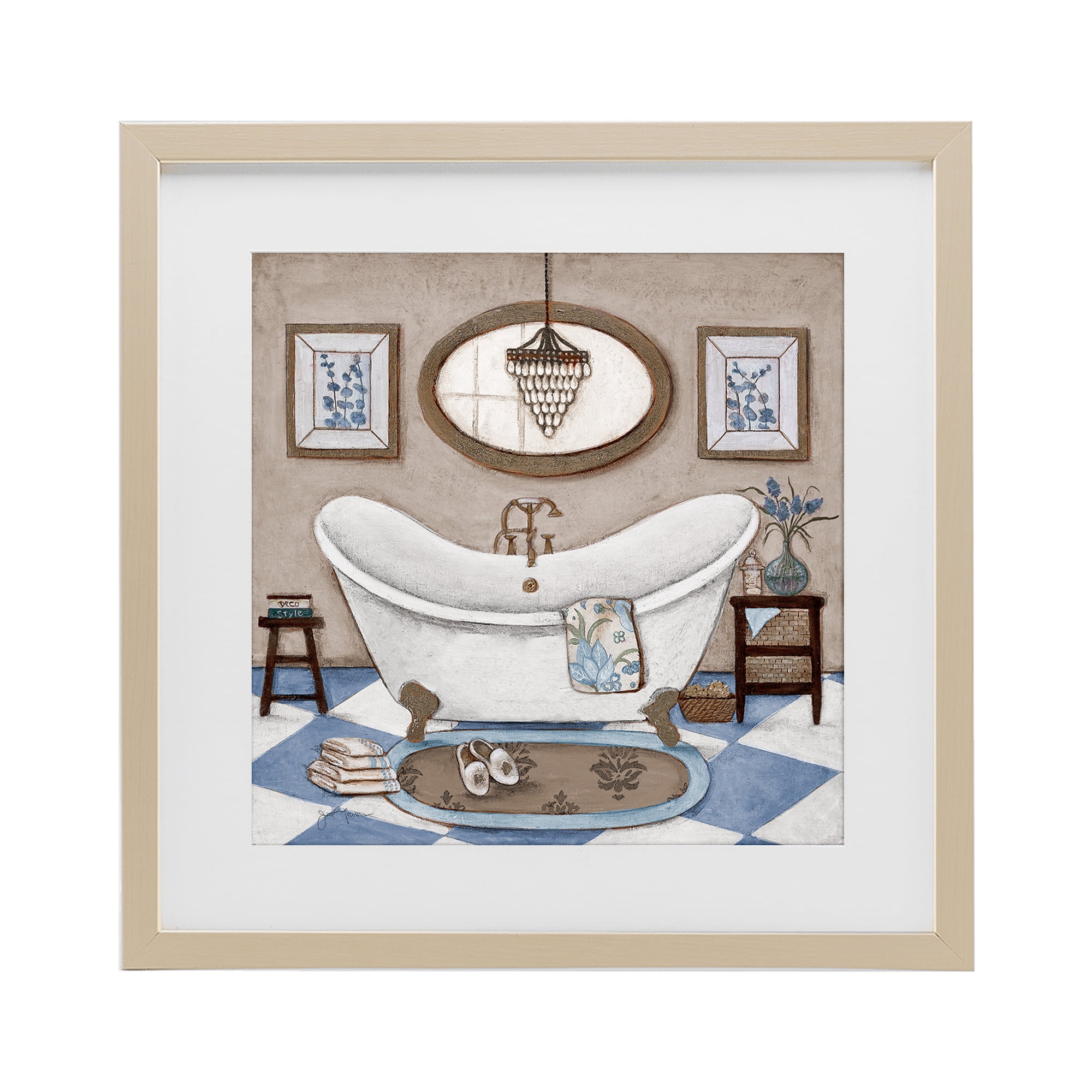 Stupell Industries Checkered Relaxing Bathtub Birch Framed Print Under Glass, design by Janet Tava