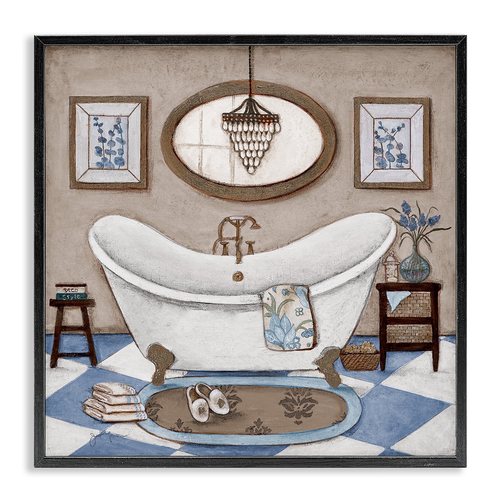 Stupell Industries Checkered Relaxing Bathtub Black Framed Giclee Art, design by Janet Tava