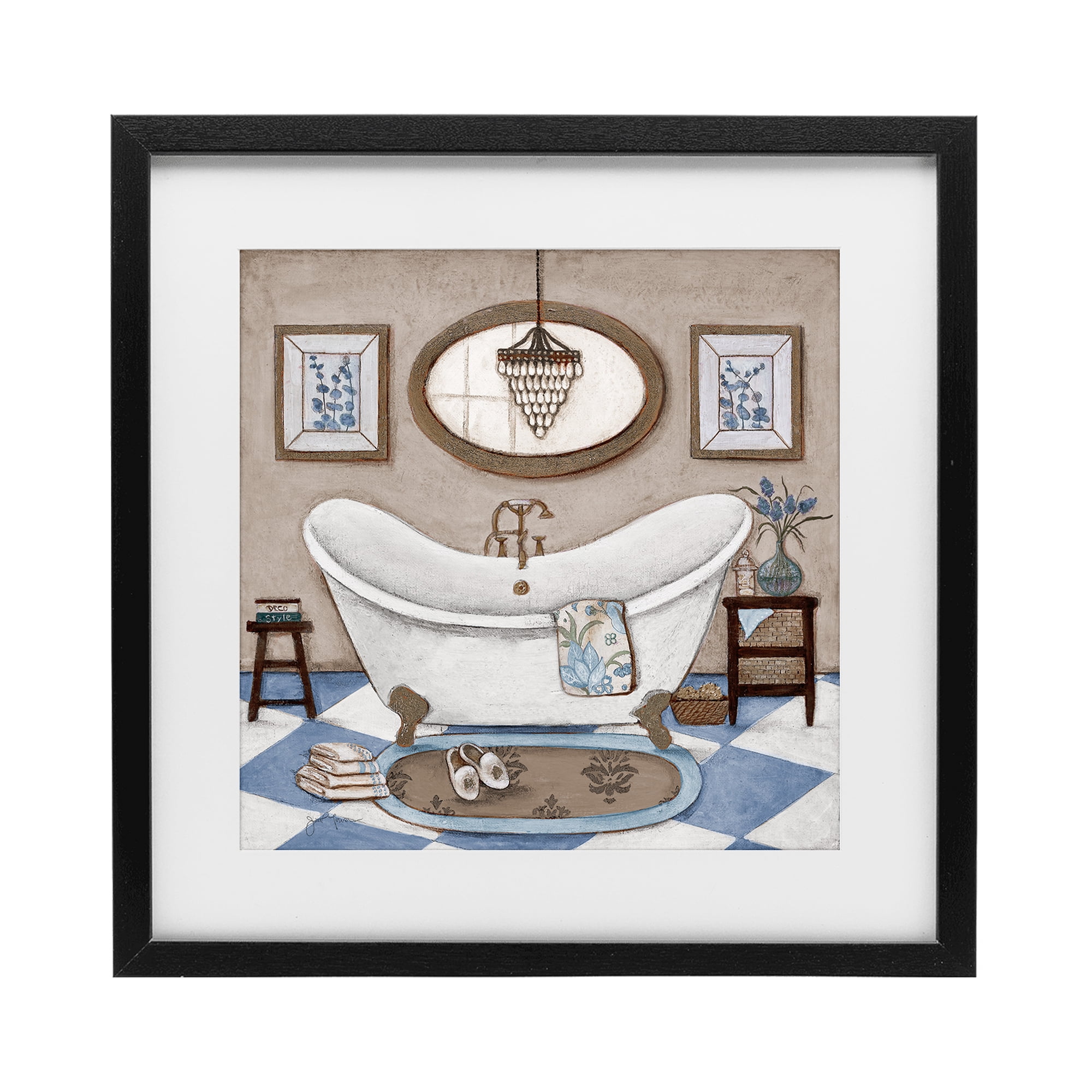 Stupell Industries Checkered Relaxing Bathtub Black Framed Print Under Glass, design by Janet Tava
