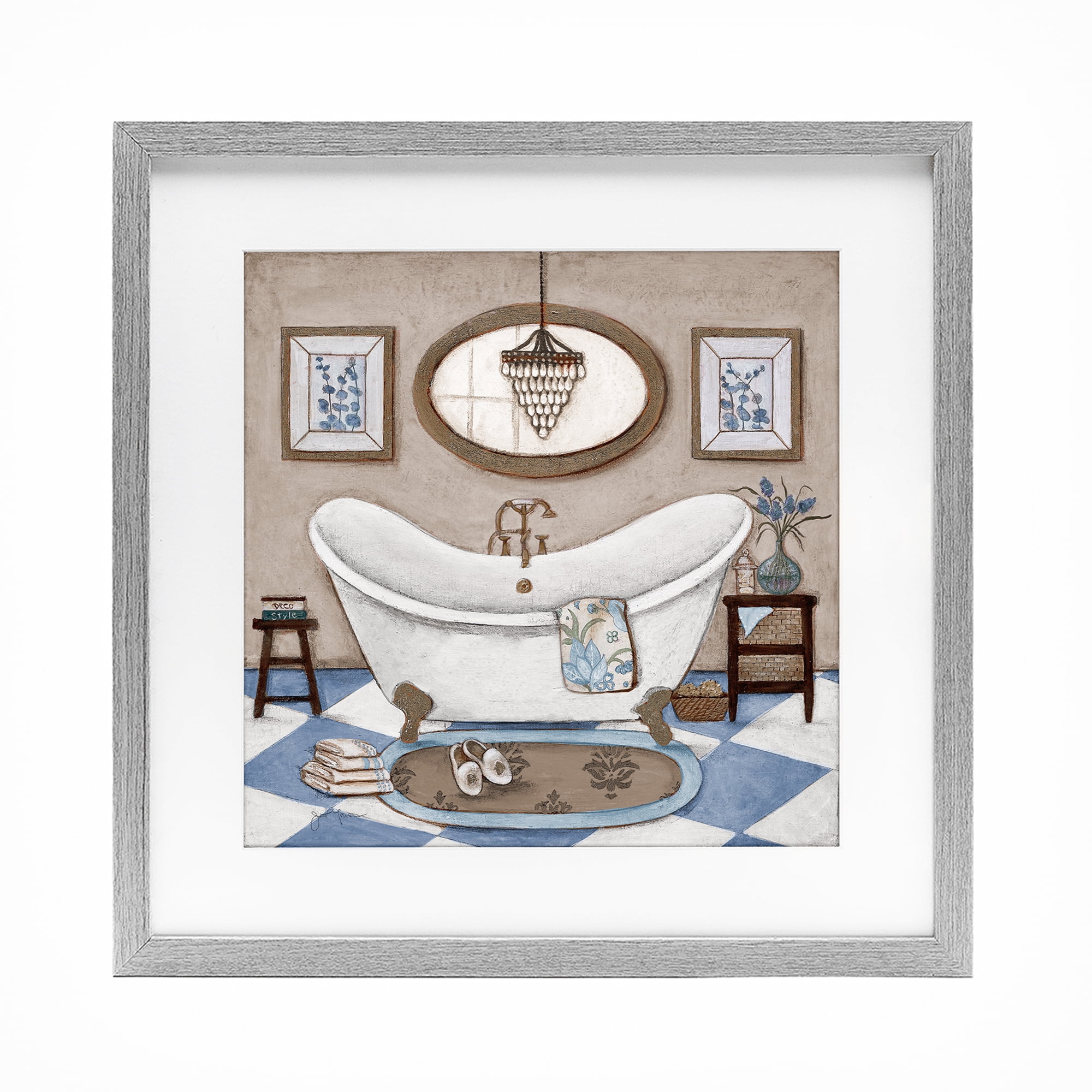 Stupell Industries Checkered Relaxing Bathtub Gray Framed Print Under Glass, design by Janet Tava
