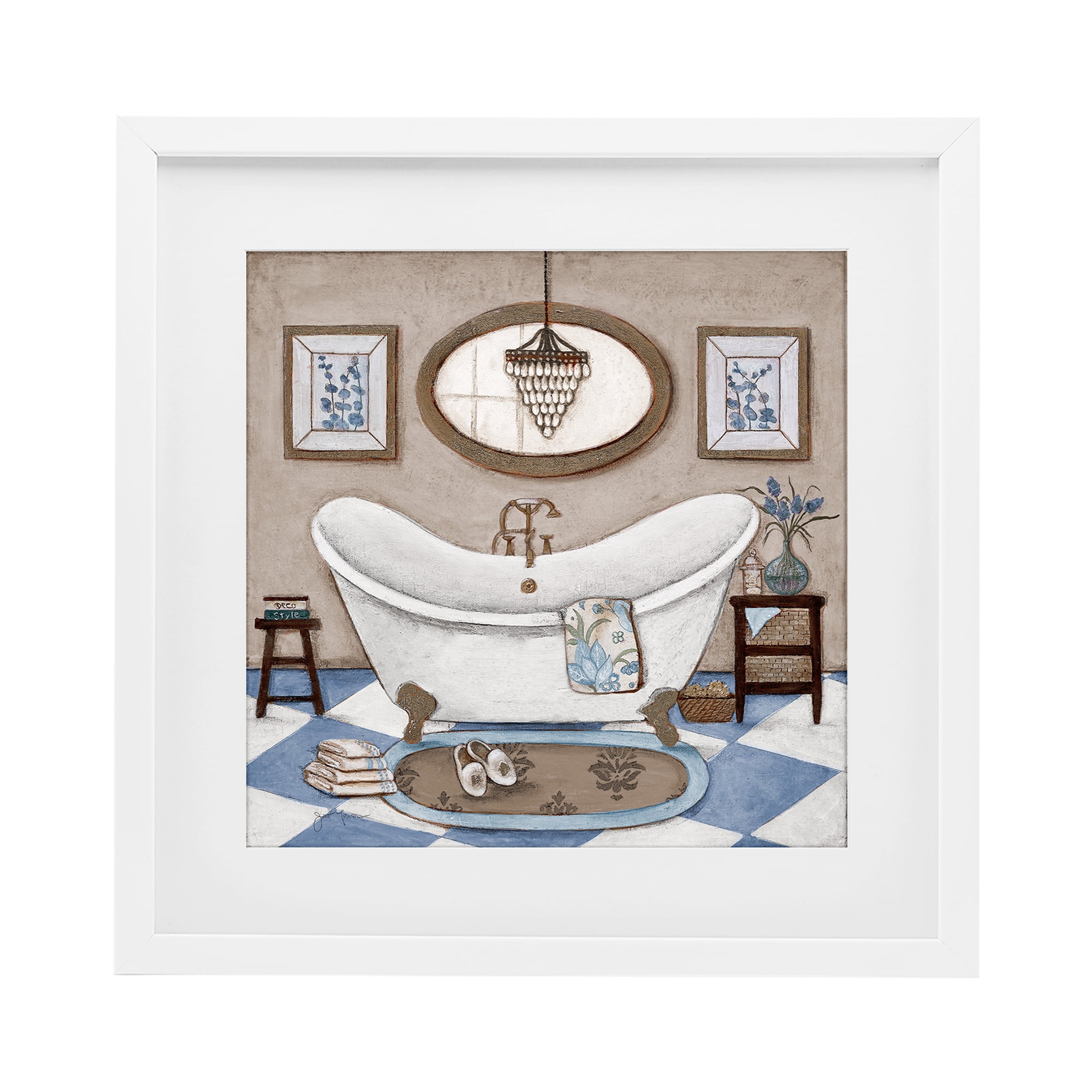 Stupell Industries Checkered Relaxing Bathtub White Framed Print Under Glass, design by Janet Tava