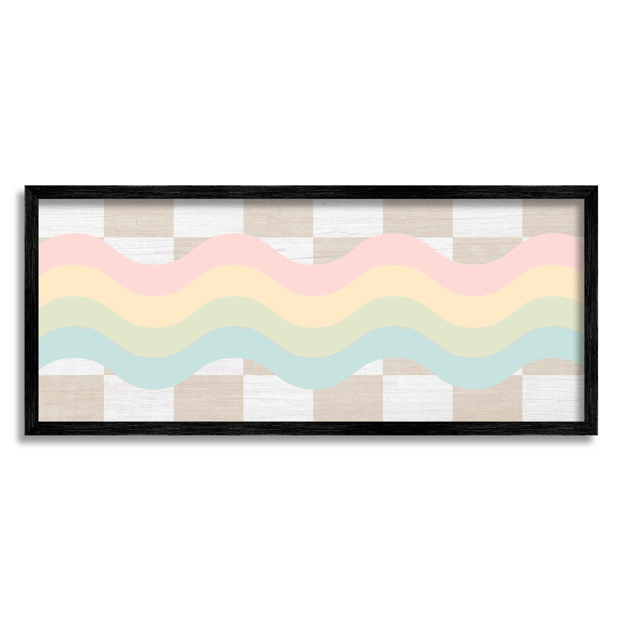 Stupell Industries Checkered Wavy Rainbow Pattern Abstract Painting Black Framed Art Print Wall Art, 30 x 13