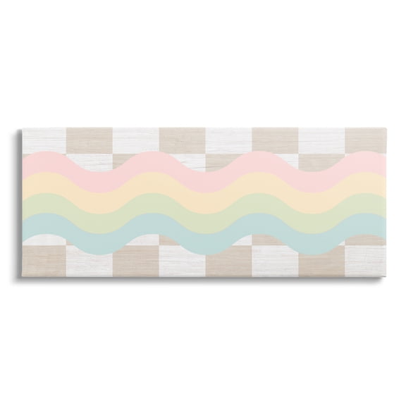 Stupell Industries Checkered Wavy Rainbow Pattern Abstract Painting Gallery Wrapped Canvas Print Wall Art, 24 x 10