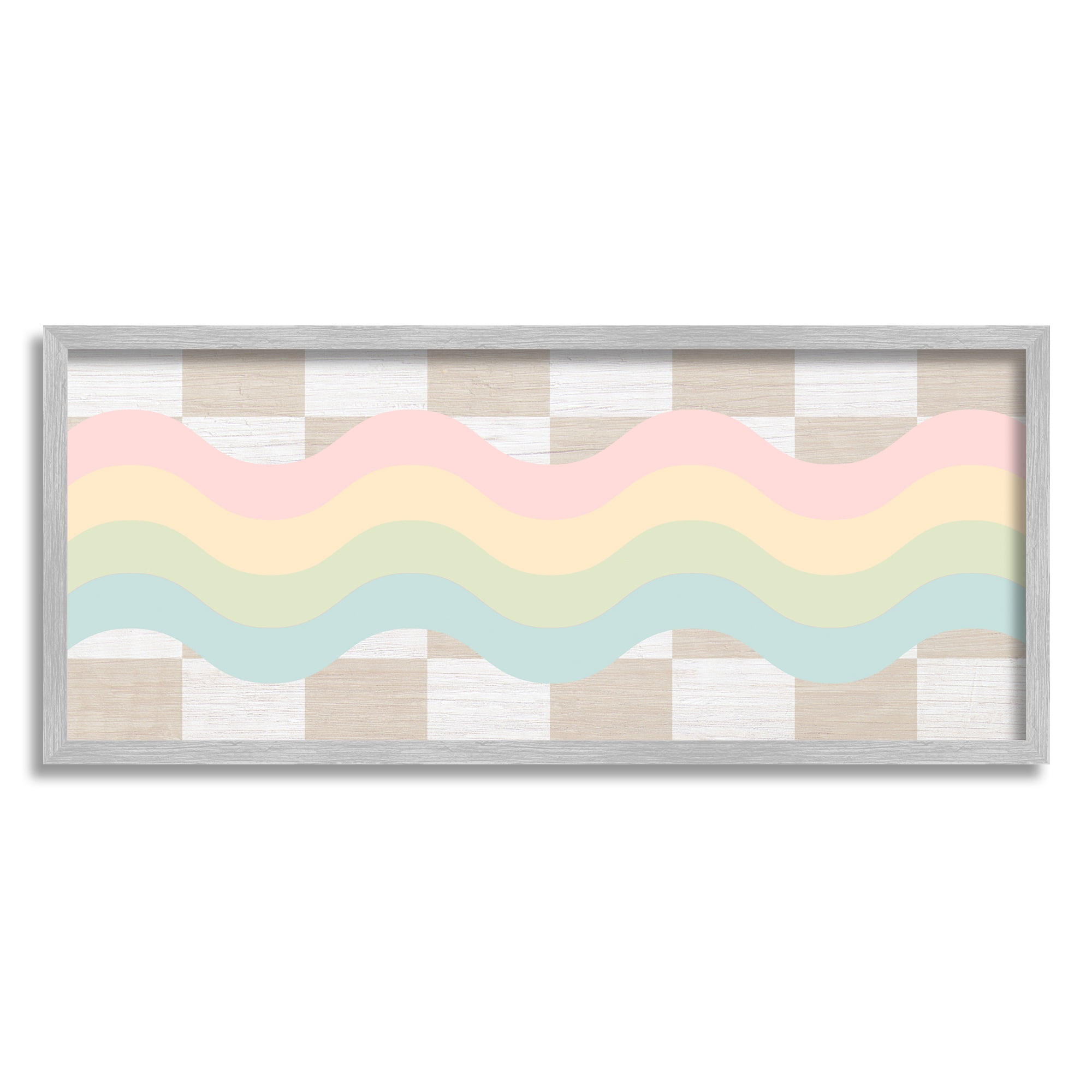 Stupell Industries Checkered Wavy Rainbow Pattern Abstract Painting Gray Framed Art Print Wall Art, 30 x 13