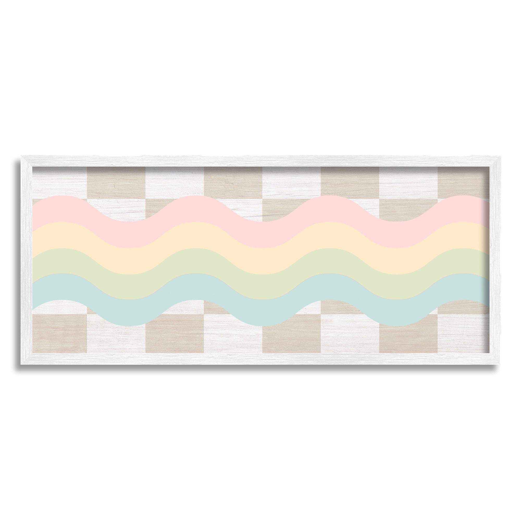 Stupell Industries Checkered Wavy Rainbow Pattern Abstract Painting White Framed Art Print Wall Art, 24 x 10