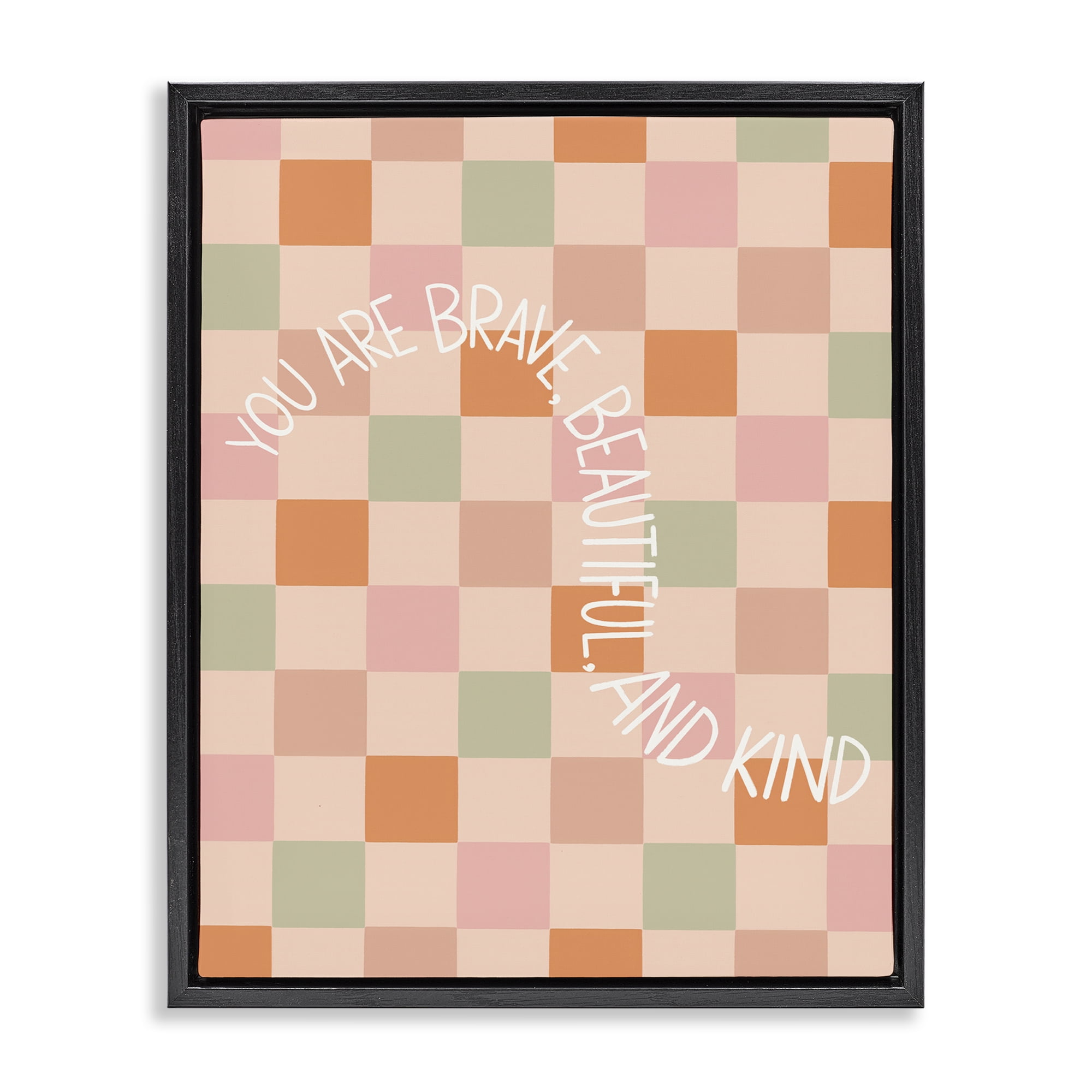 Stupell Industries Checkered You Are Brave Text & Numbers Painting Black Floater Framed Canvas Art Print Wall Art, 25 x 31