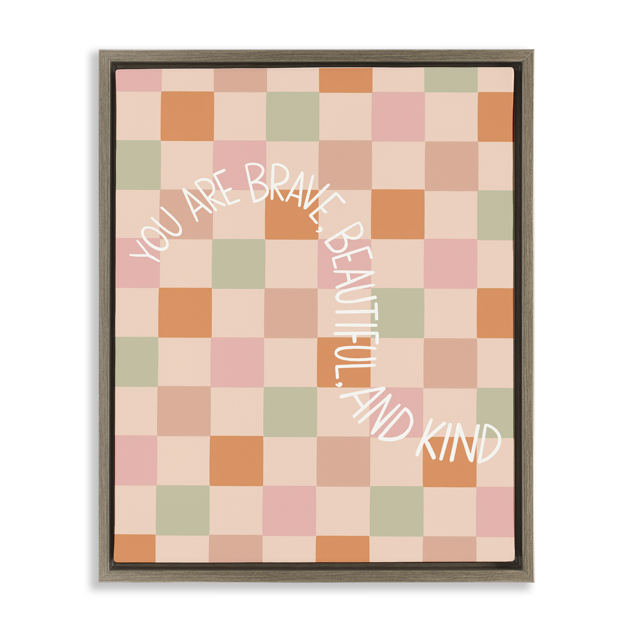 Stupell Industries Checkered You Are Brave Text & Numbers Painting Brown Floater Framed Canvas Art Print Wall Art, 25 x 31