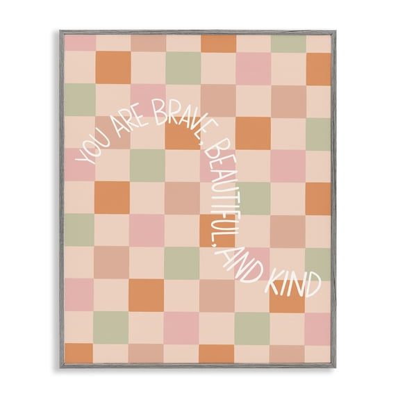 Stupell Industries Checkered You Are Brave Text & Numbers Painting Gray Framed Art Print Wall Art, 24 x 30