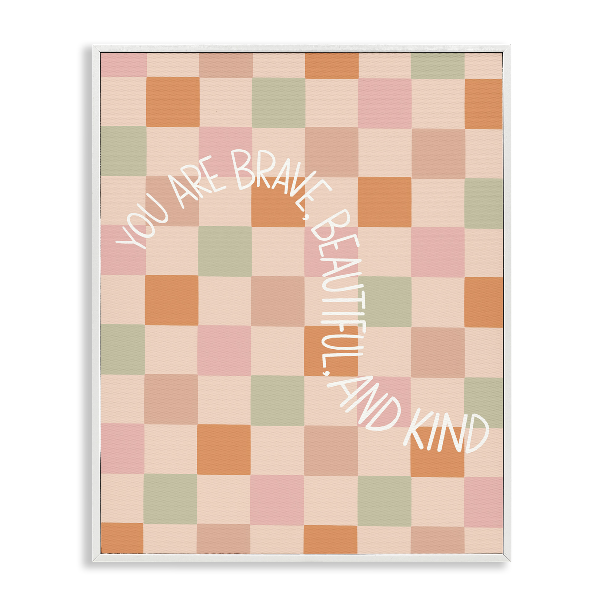 Stupell Industries Checkered You Are Brave Text & Numbers Painting White Framed Art Print Wall Art, 11 x 14