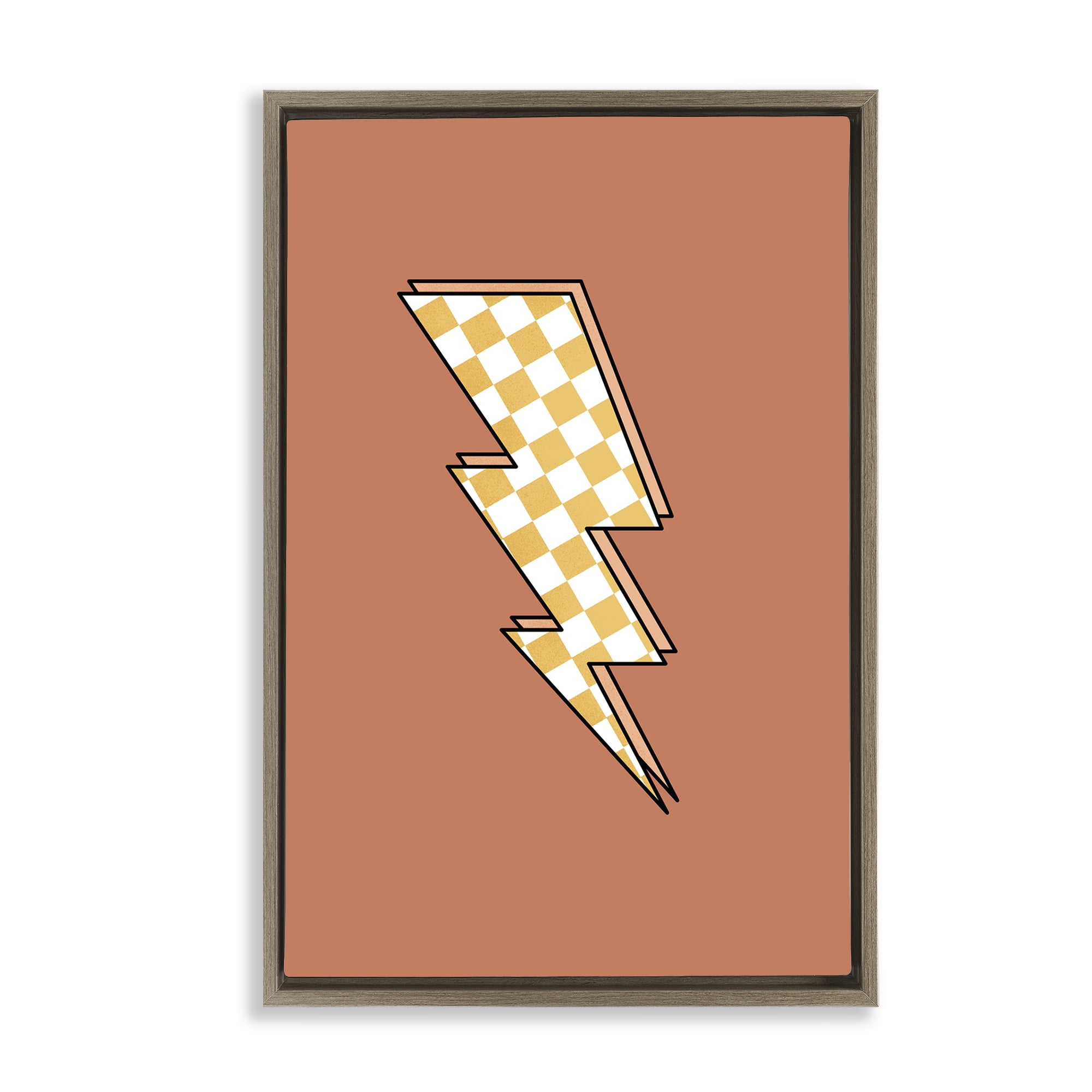 Stupell Industries Checking Lightning Bolt Abstract Painting Brown Floater Framed Art Print Wall Art, 17 x 25