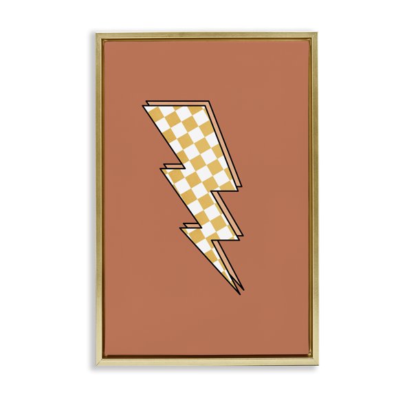 Stupell Industries Checking Lightning Bolt Abstract Painting Gold Floater Framed Art Print Wall Art, 21 x 31